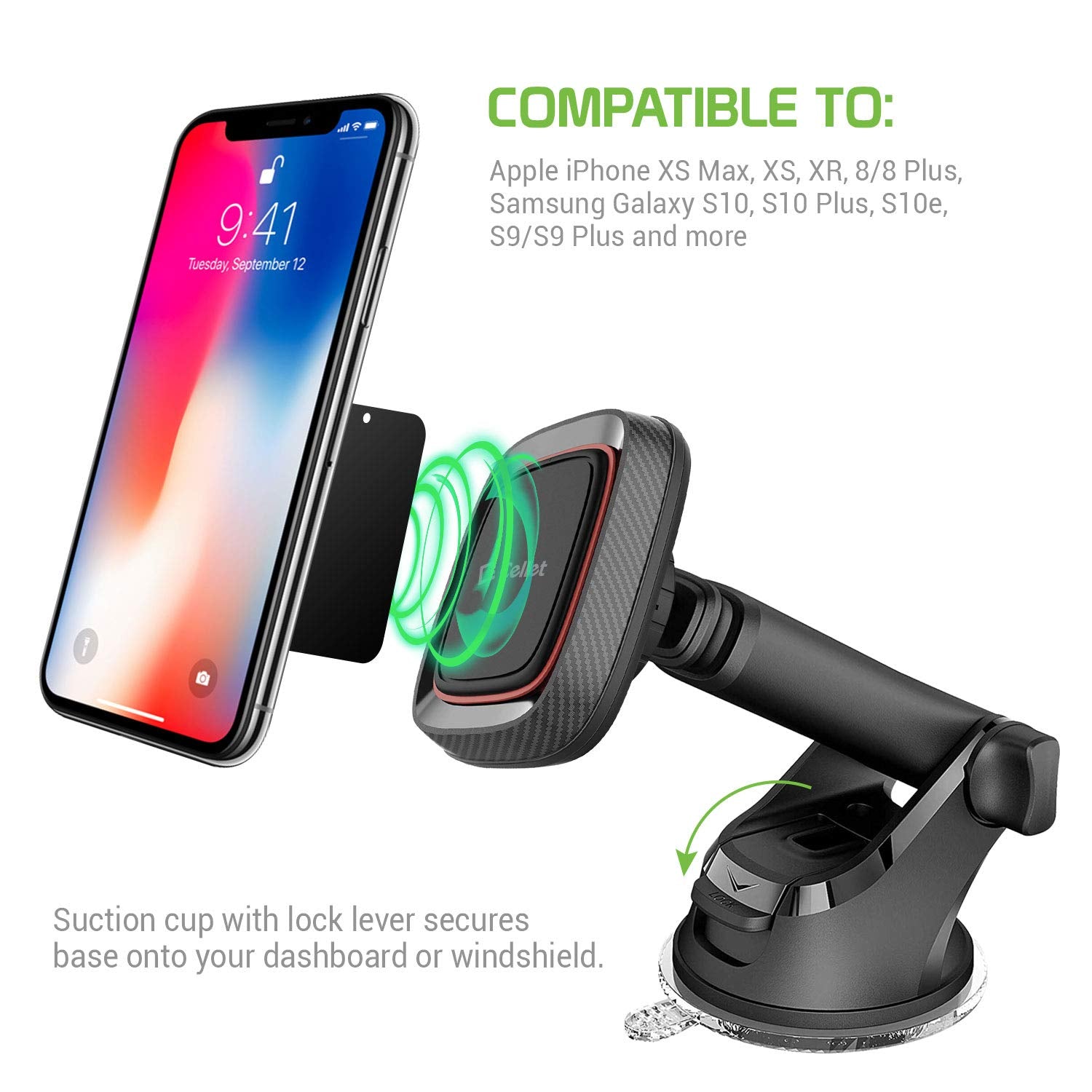 Ruix Cellet Car Phone Mount, Dashboard & Windshield Magnetic Mount Phone Holder Adjustable Long-Arm Universal Compatible With Samsung Note 20 10 9 8 5 Galaxy S21 S20 S10 S9 A71 A52 A51 A50 A42