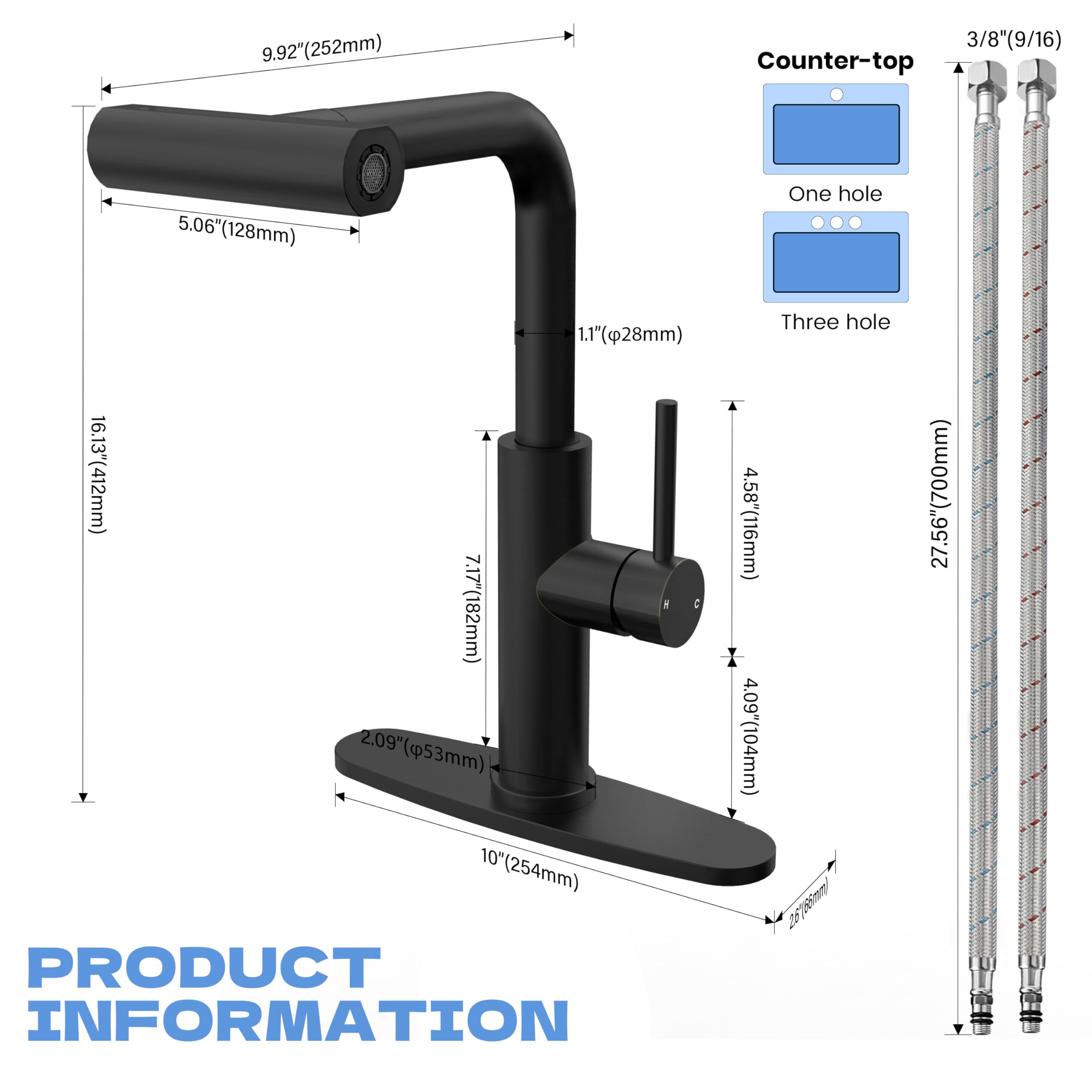 Fropo Black Kitchen Faucets With Pull Down Sprayer,High Arc Waterfall Kitchen Faucet, 4 In 1 Stainless Steel Single Lever Handle Kitchen Faucets With 4 Modes, Commercial Utility Kitchen Sink Faucet