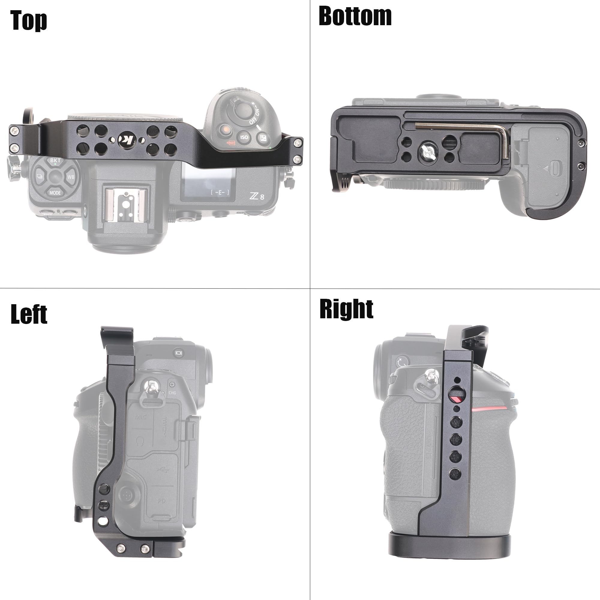 Fotga Z8 Camera Cage Stabilizer Bracket With 1/4" 3/8" Mount For Nikon Z8 Mirrorless Camera Video Making Filmmaking,Z8 Arca Swiss Tripod Mount Plate Cage