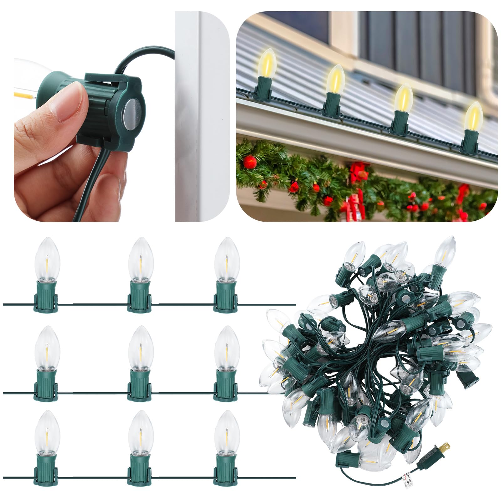 Rossesay C9 Magnetic Christmas String Lights - Outdoor Christmas Light With Shatterproof Led Bulbs For Patio Event Decoration(50 Ft,Warm)