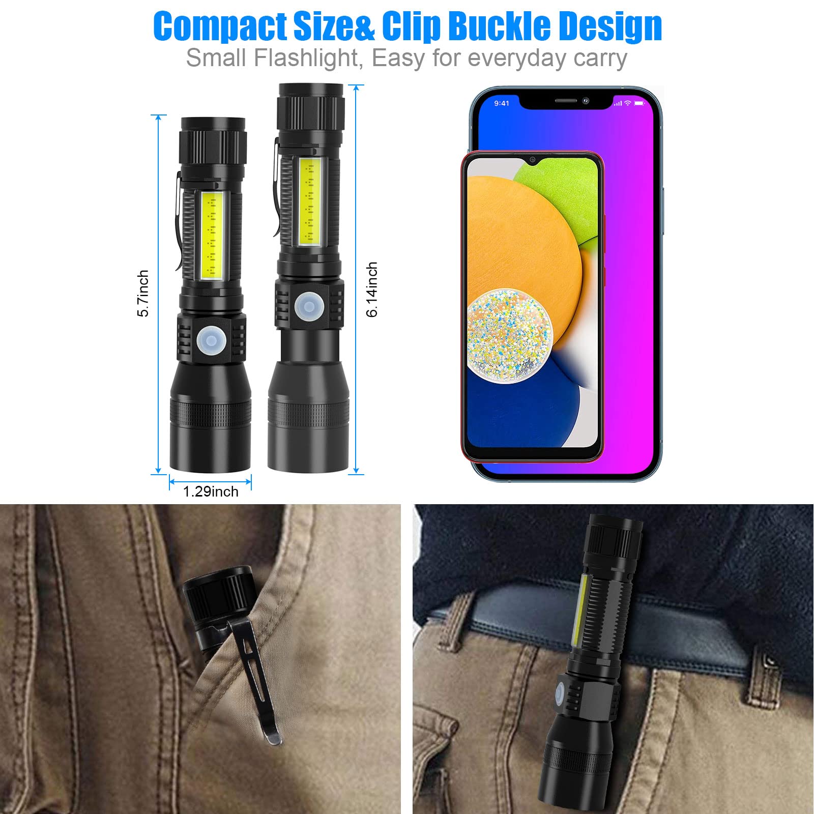 Proastar Rechargeable Uv Flashlight, 3 In 1 Uv Led Tactical Flashlight, Magnetic Led Flashlight With Pocket Clip, 7 Modes, Zoomable, Black 016-2Pack 016-2 016-2