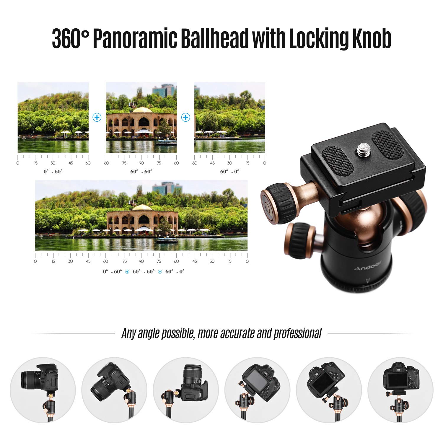 Camnoon Camera Tripod Complete Tripods With Panoramic Ballhead Bubble Level Adjustable Height Portable Travel Tripod For Dslr Digital Cameras Camcorder Mini Projector Compatible With Canon Nikon Sony