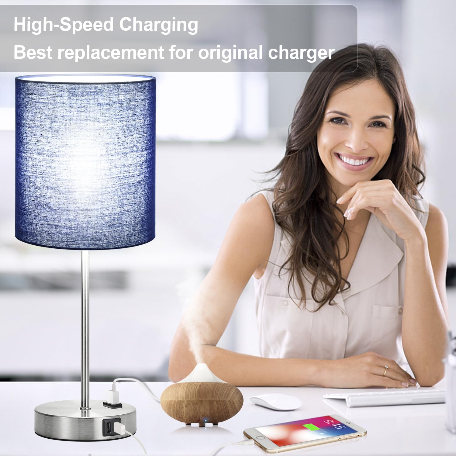 Lynnoland Set Of 2 Touch Control Table Lamps With 2 Usb & Ac Outlet, 3-Way Dimmable Bedside Nightstand Lamps For Bedroom Living Room Nursery, 800 Lumens 5000K Daylight Bulbs Included