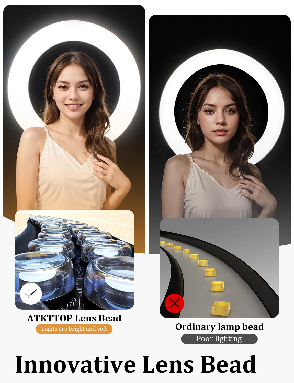 Atkttop 10.5'' Ring Light With Overhead Phone Mount [Anti-Shaking] Adjustable Led Selfie Circle Light Stable Iphone Desk Stand & Holder For Video Recording, Clamp Tripod For Live Stream,Tiktok,Youtube