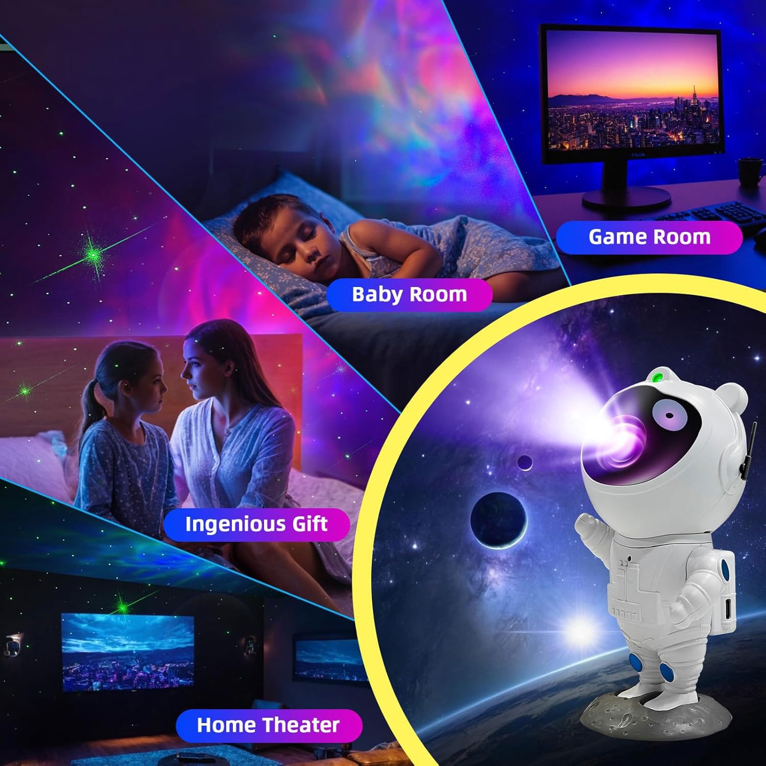 Mevolson Astronaut Galaxy Projector Space Star Projector Night Light,360° Adjustable Cute Panda Astronaut Galaxy Projector Lights Starry Nebula Ceiling Led Lamp For Bedroom Home Kids Room Decor Aesthetic