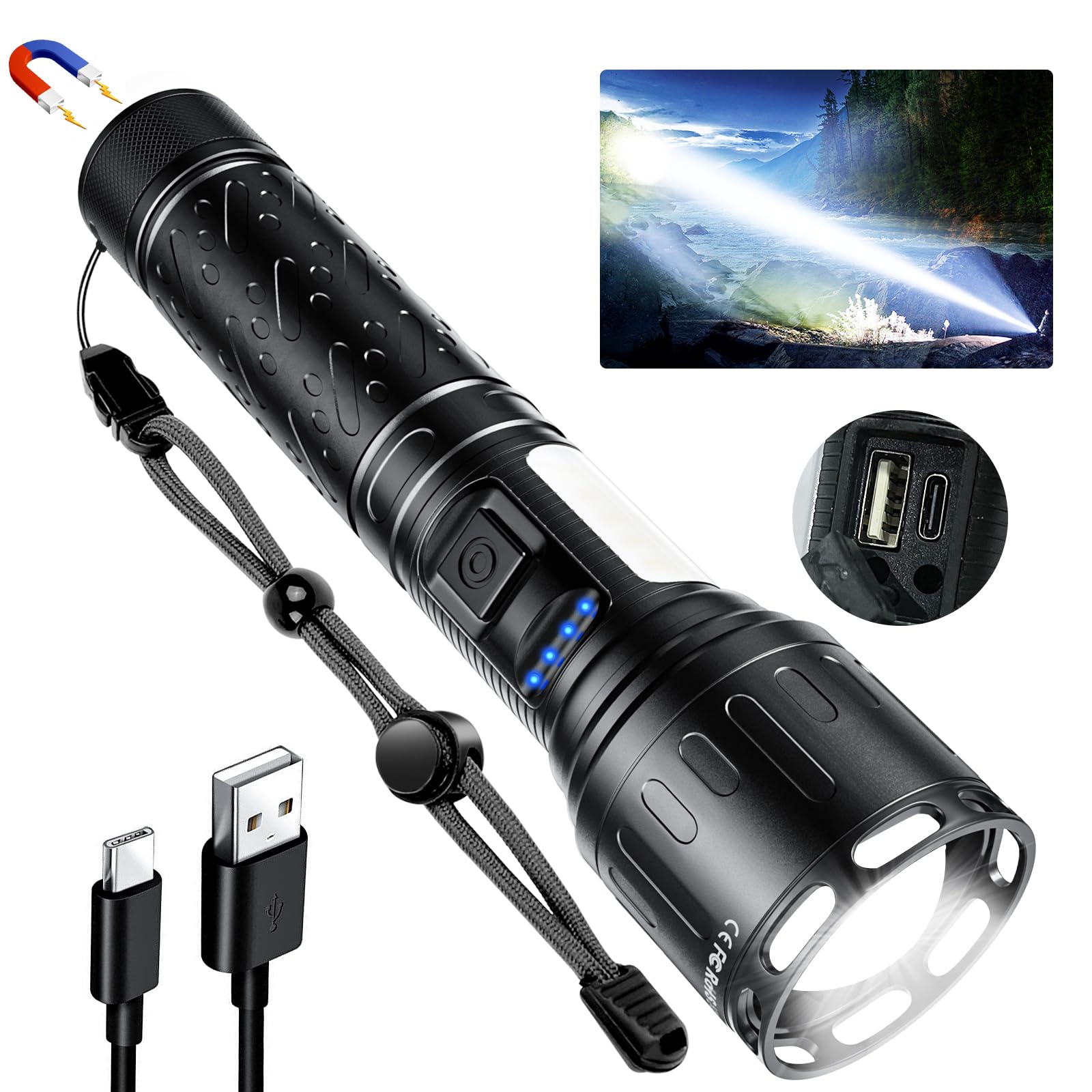 Morevac Flashlights High Lumens Rechargeable- 100,000Lm Super Bright Tactical Magnetic Led Flash Light With 8 Modes,Cob Work Light,Waterproof,Power Handheld Flashlight For Emergency,Hurricane,Hiking