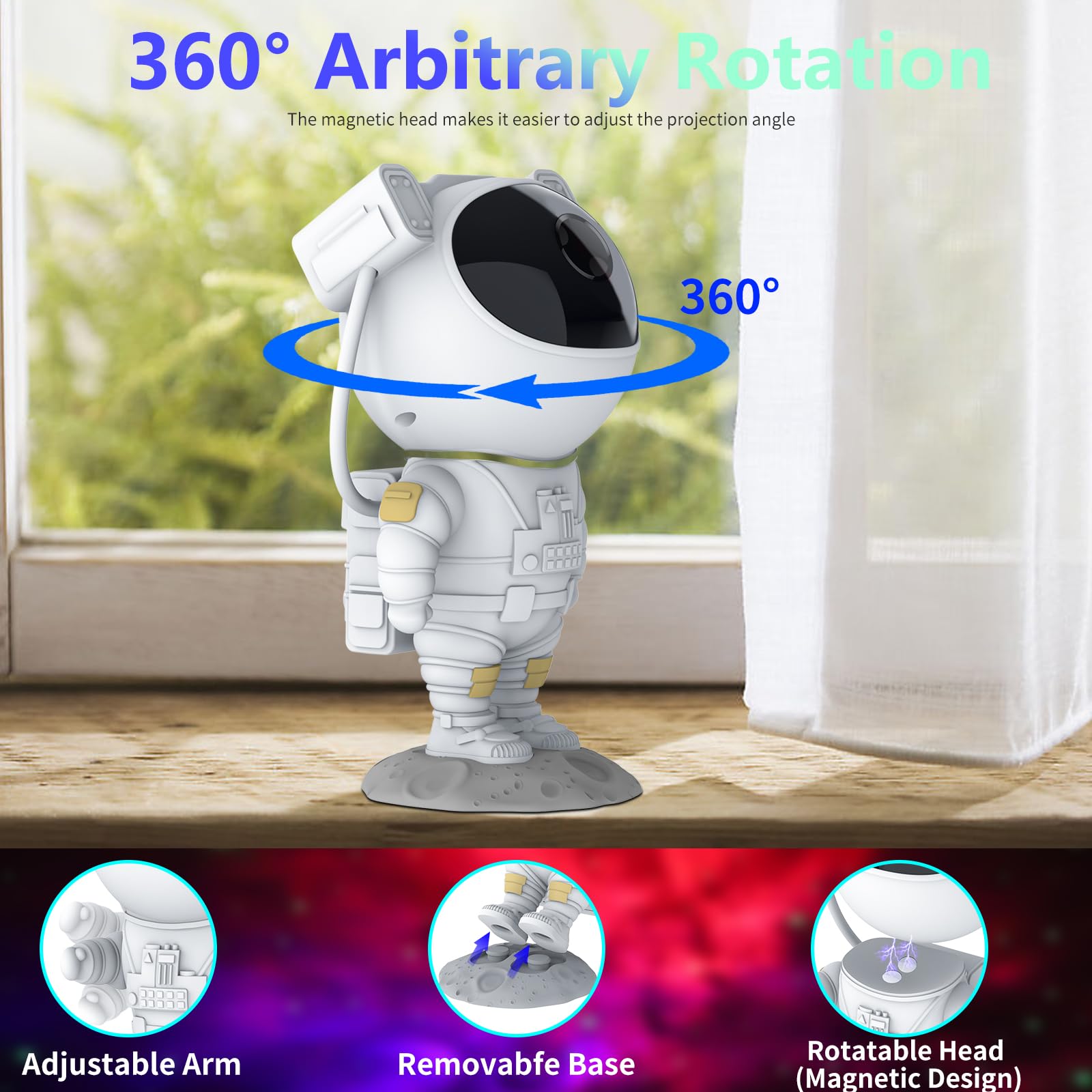 Hiya-Naya Astronaut Star Projector Galaxy Light With Timer And Remote Control, 360° Adjustable Starry Night Light Projector For Baby/Kids/Adults/Bedroom/Party/Home Decor/Game Room (White)