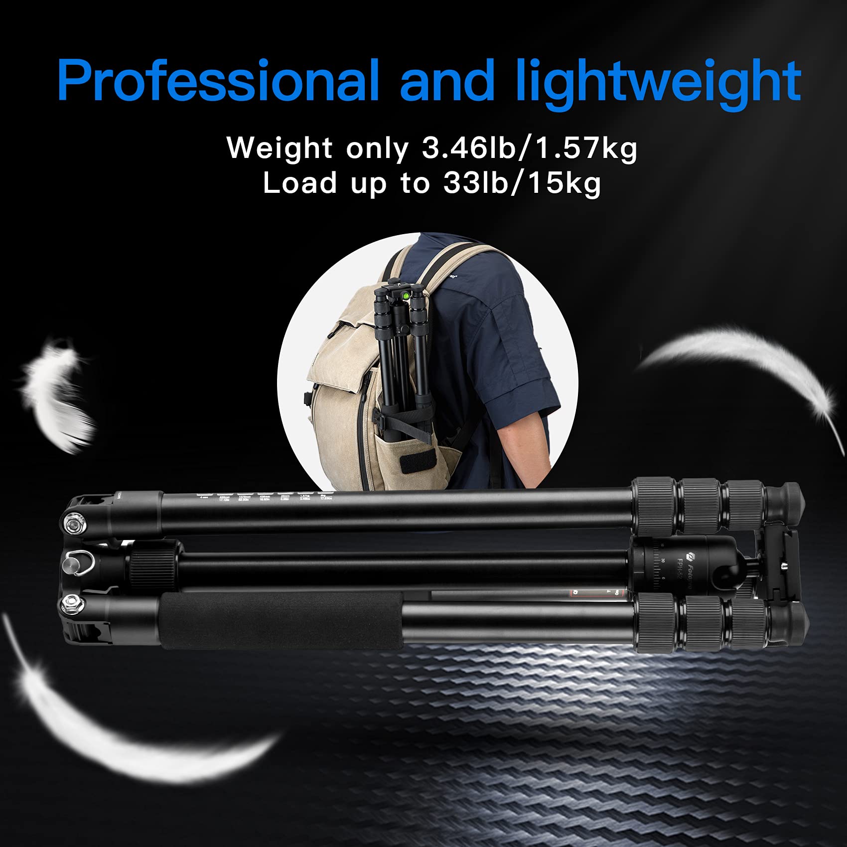 Zsftb Professional Ball Head Tripod For Camera, 58 Inch Aluminum Tripod With 14 Inch Quick Release Plate, Monopod For Travel, Max Load 33Lbs15Kg (E-5I)