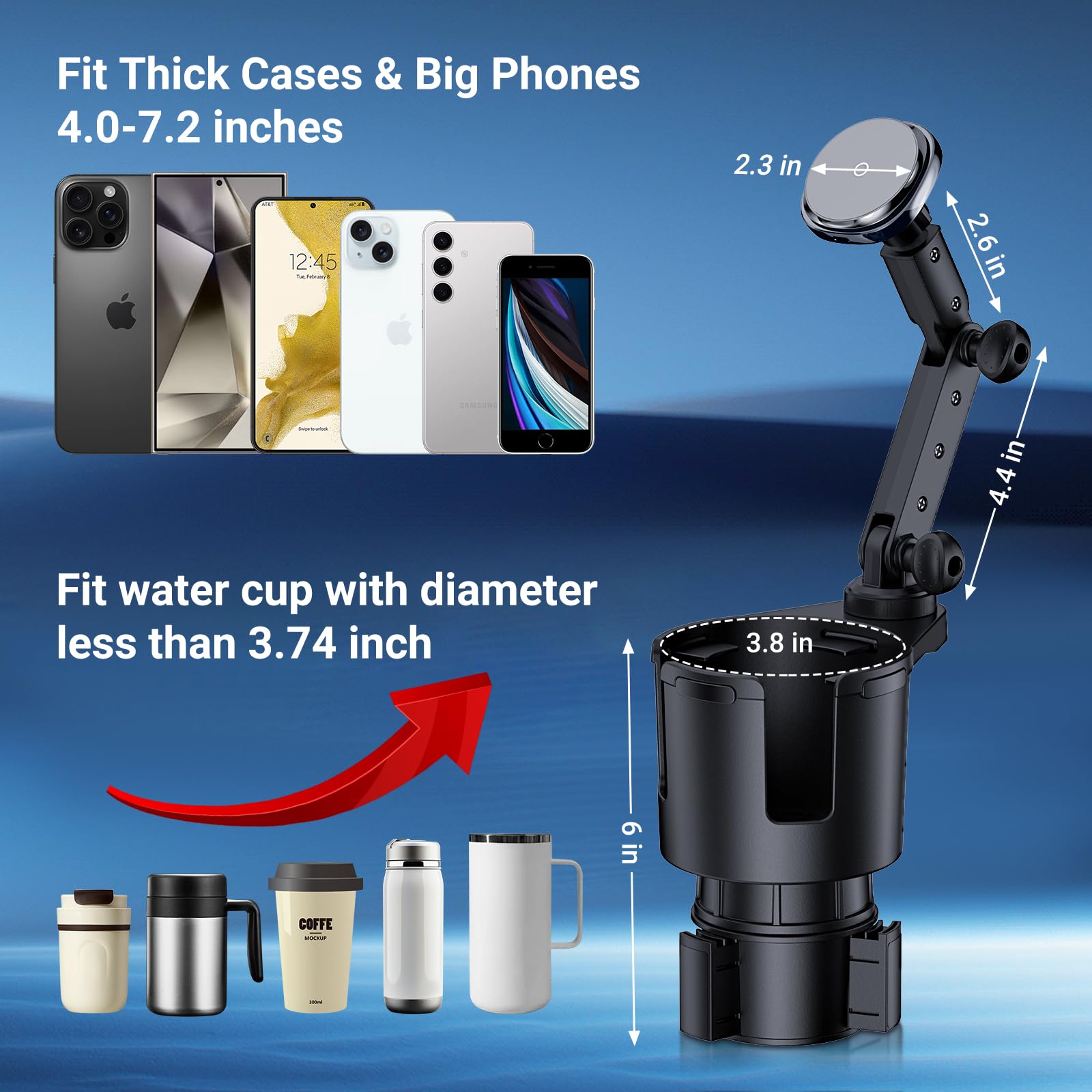 This Hill For Magnetic Cup Holder Charger, 360° Rotating Wireless Magnetic Car Charger, Fast Charging Phone Holder For Iphone 16 15 14 13 12 And Samsung Galaxy S20 Above Series [With Qc 3.0 Adapter]