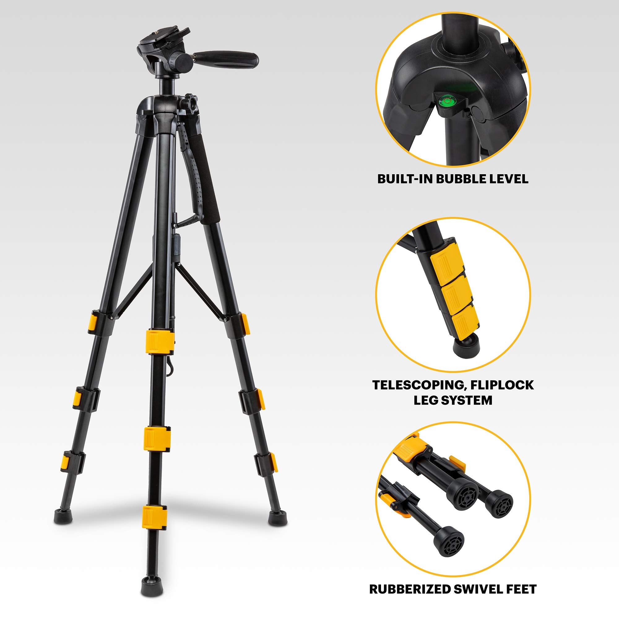 Kodak Photogear 2-In-1 Tripod & Monopod  Lightweight 70" 4-Section Flip-Lock Aluminum  Converts To 64.5" Monopod  Quickrelease Plates, 3-Way Swivel Head, Bubble Level  Bonus E-Guide & Case