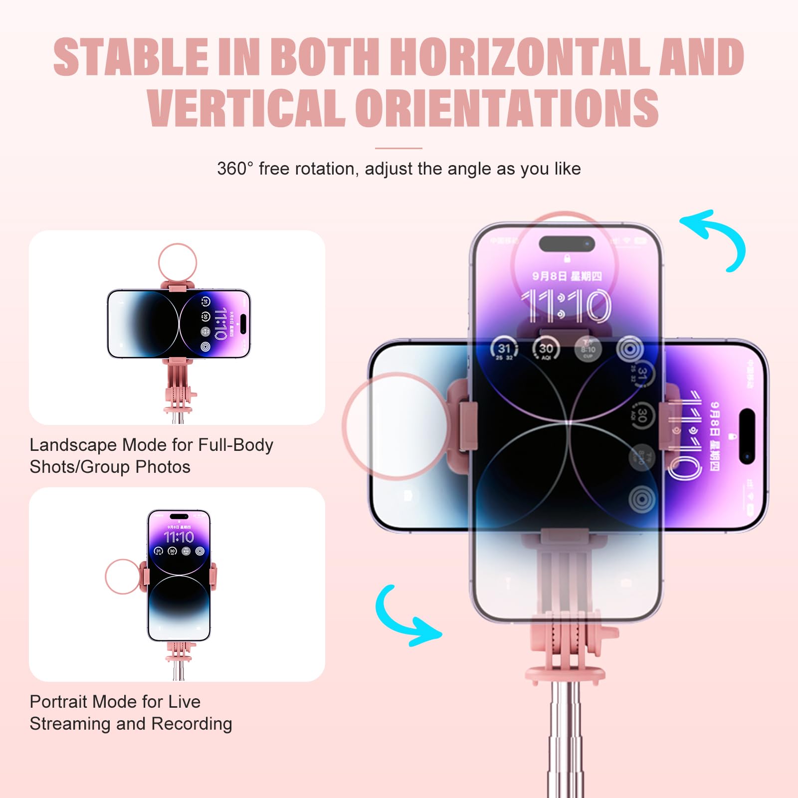 Noox Selfie Stick With Rechargable Remote And Light, Tripod For Iphone, Cell Phone Stand For Video Recording, Portable Travel Essentials Smartphone Mount Holder, Extendable Vlogging Filming Accessories