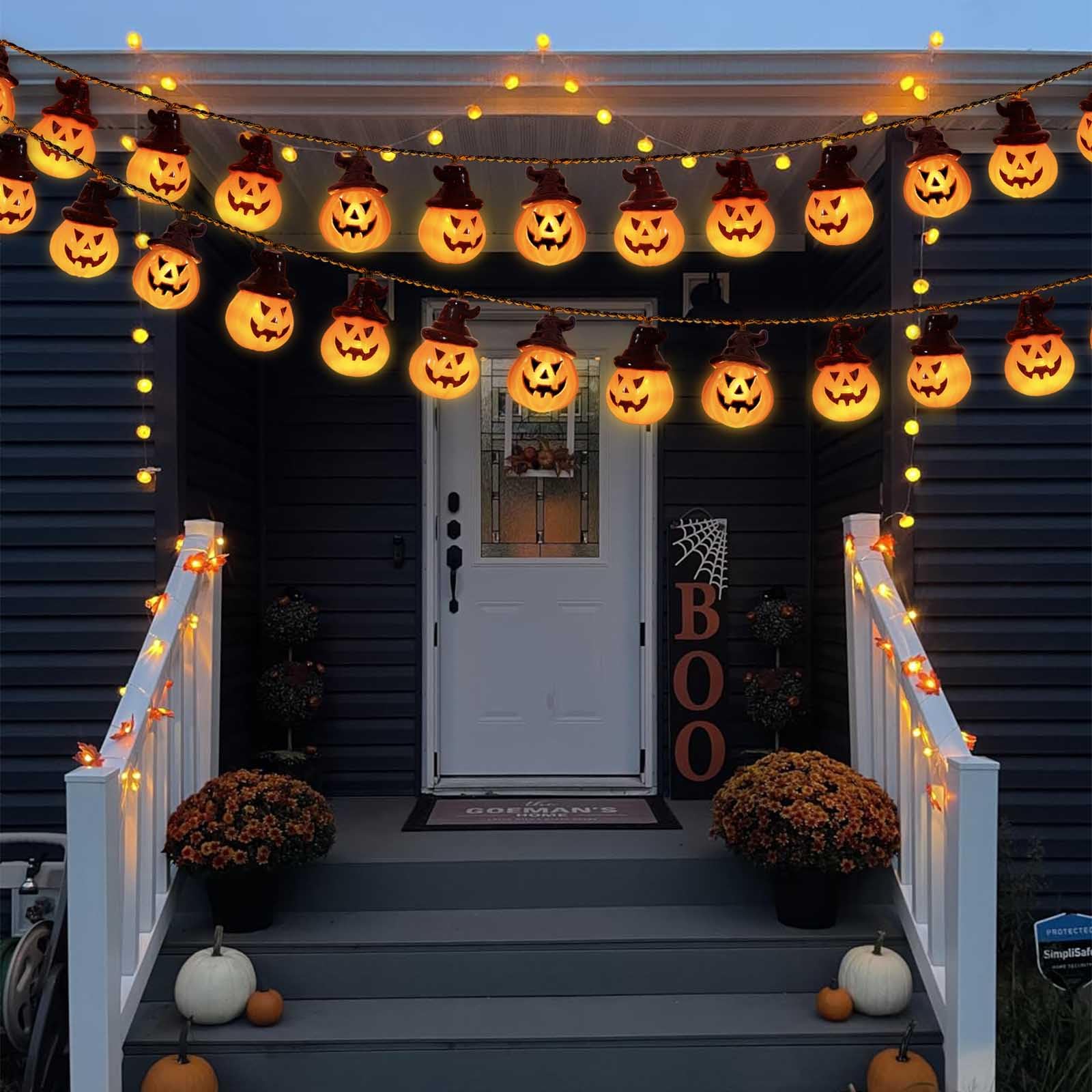 Abkshine Solar Pumpkin Lights - Spooky String Lights For Outdoor Halloween Decor, Porch, Camper, Tree