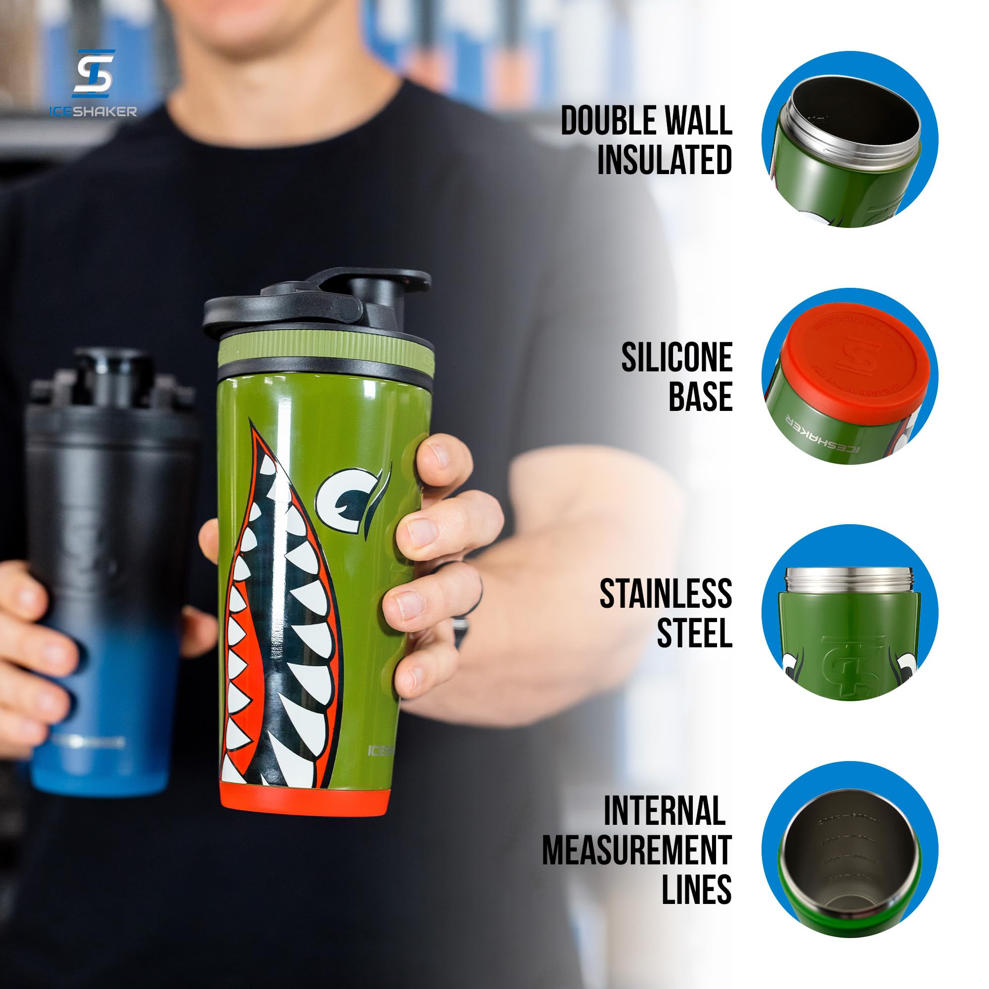 Ice Shaker Insulated Stainless Steel Shaker Bottle  36Oz, Bomber  Cold For 30+ Hours  Insulated