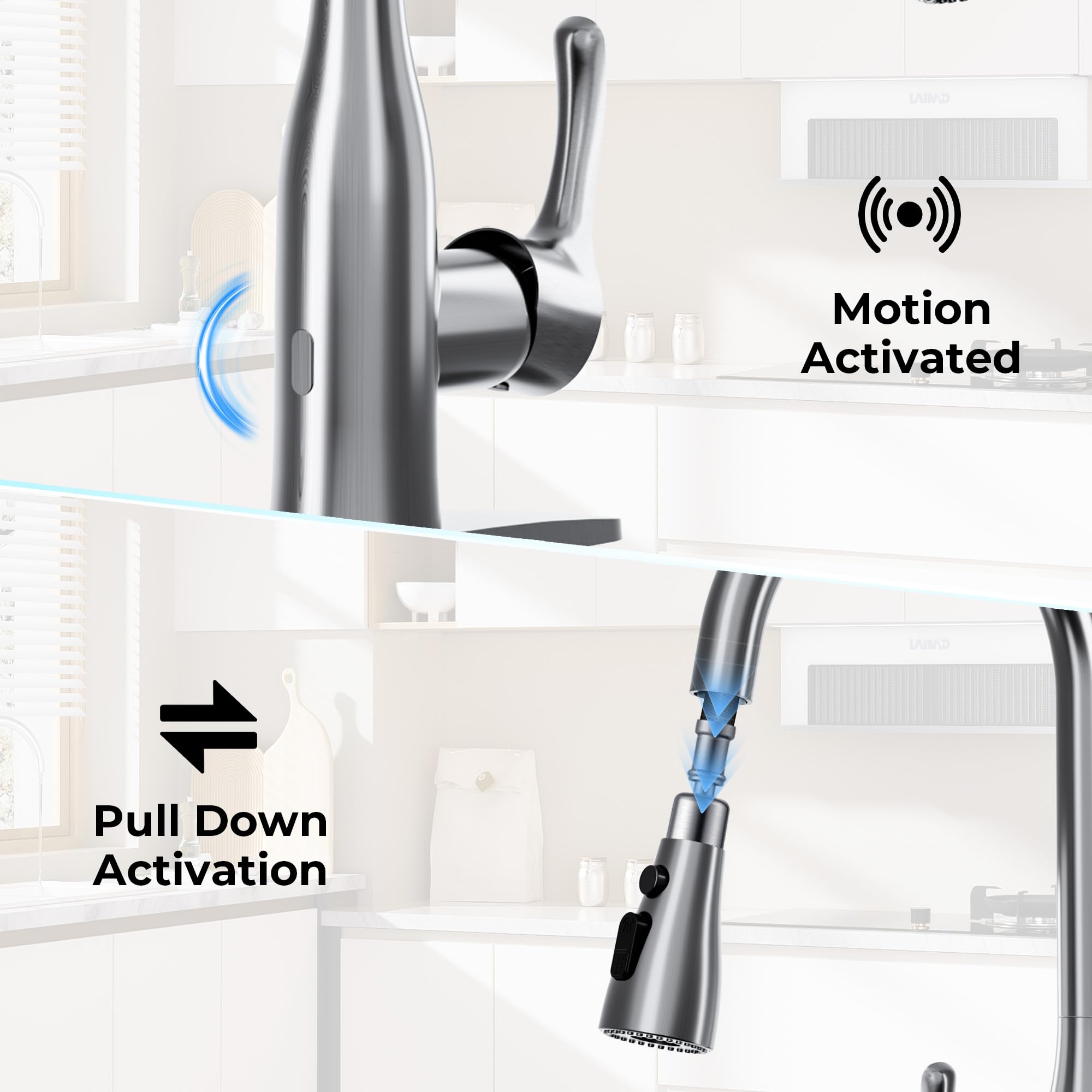 Garveetech Touchless Kitchen Faucet With Pull Down Sprayer, Dual Sensor Sink Faucets, Stainless Steel Single Handle Faucet For 1 Or 3 Hole, Suitable For Farmhouse Laundry Camper Rv Bar