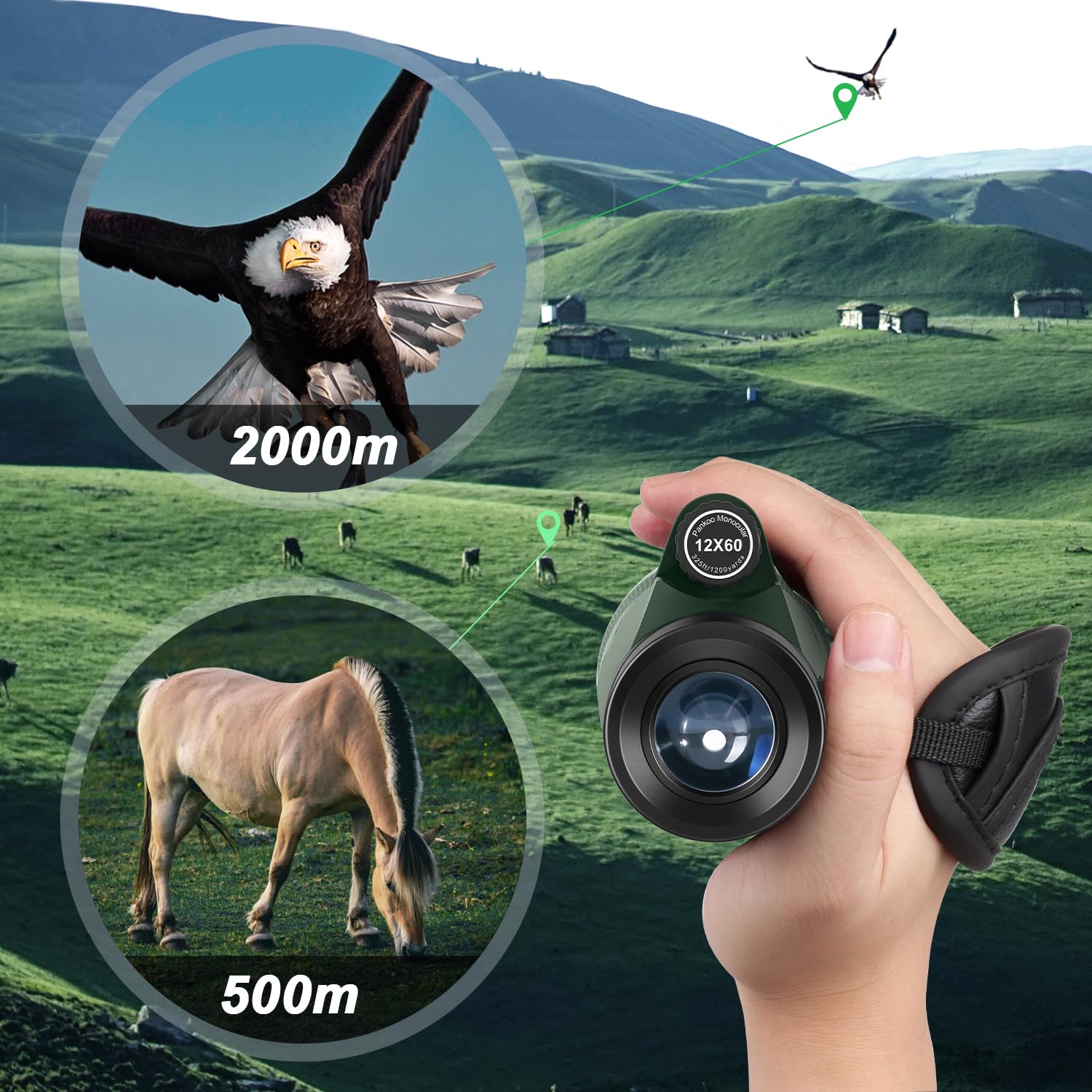 Pankoo 12X60 Hd Monocular Telescope For Adults With Smartphone Adapter Tripod Hand Strap - High Power Monoculars Equipped With Large Bak4 Prism & Fmc Lens - Suitable For Bird Watching Sports Hiking Traveling