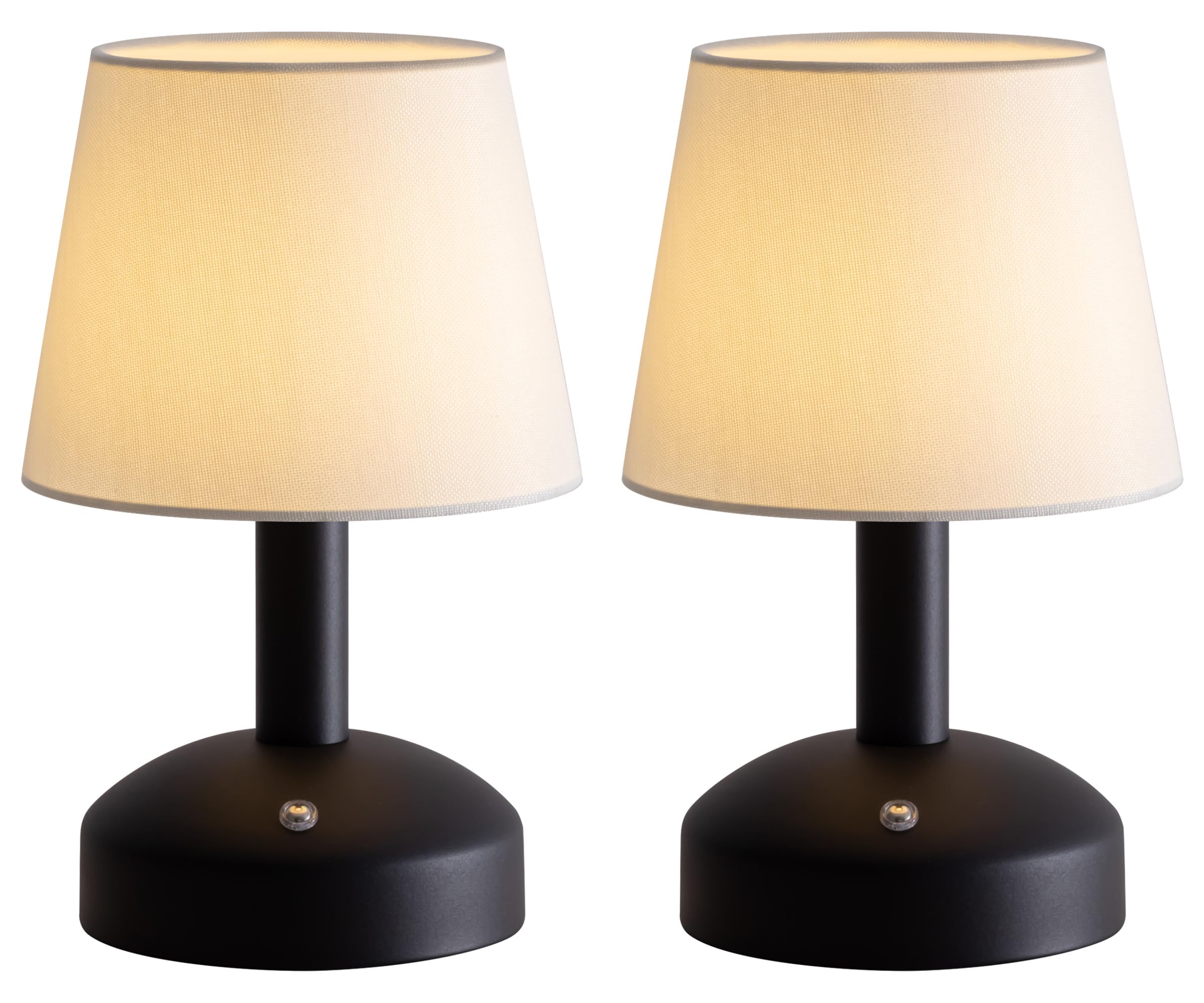 Kdg Modern Cordless Small Table Lamp Set Of 2, Portable Led Fabric Shade Desk Lamps, 5000Mah Rechargeable Battery Operated Lighting For Bedroom, Bedside, Bar, Living Room, Dining Room (Black)