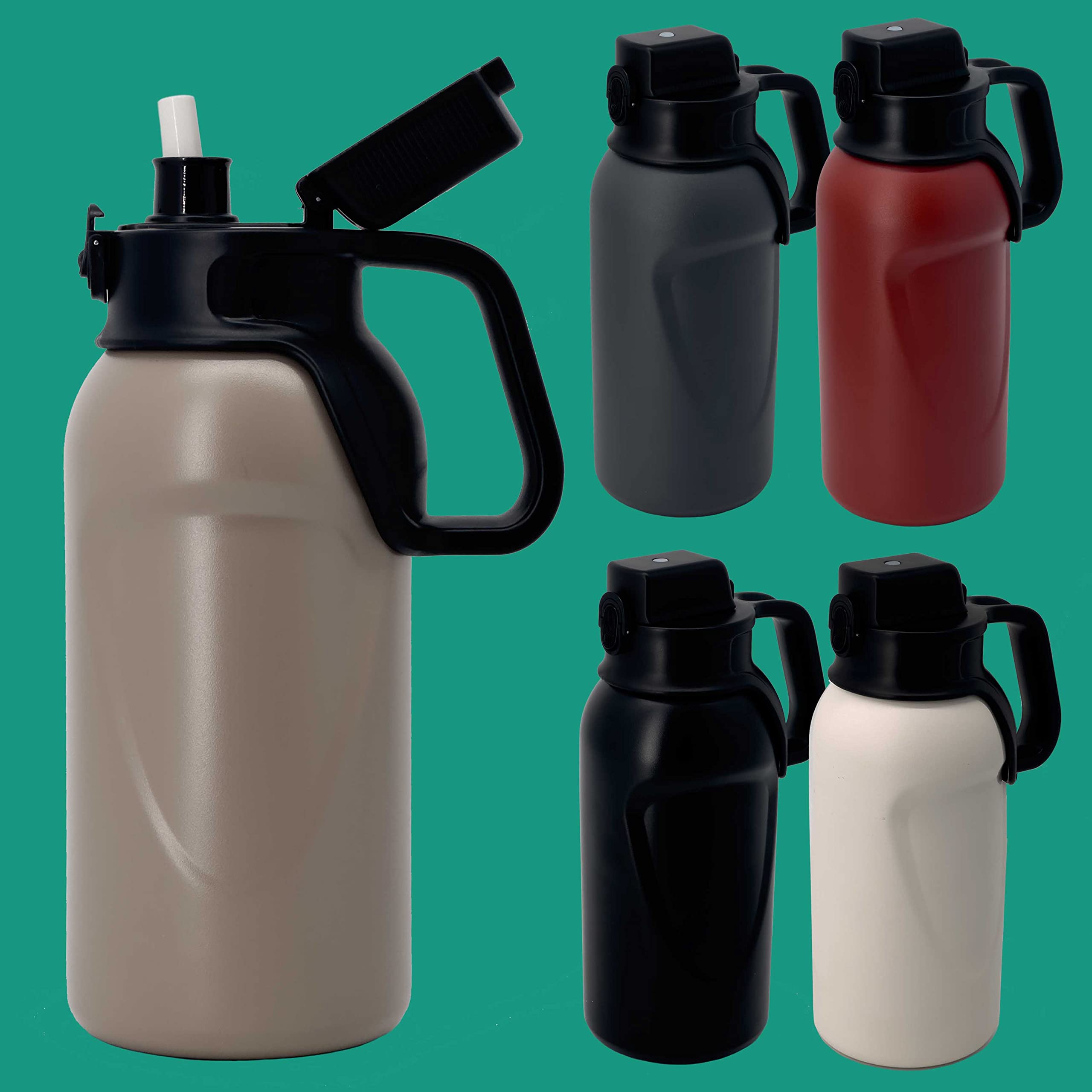 46Oz 1.3L Double Wall Stainless Steel Vacuum Insulated Water Bottles With Straw And Adjustable