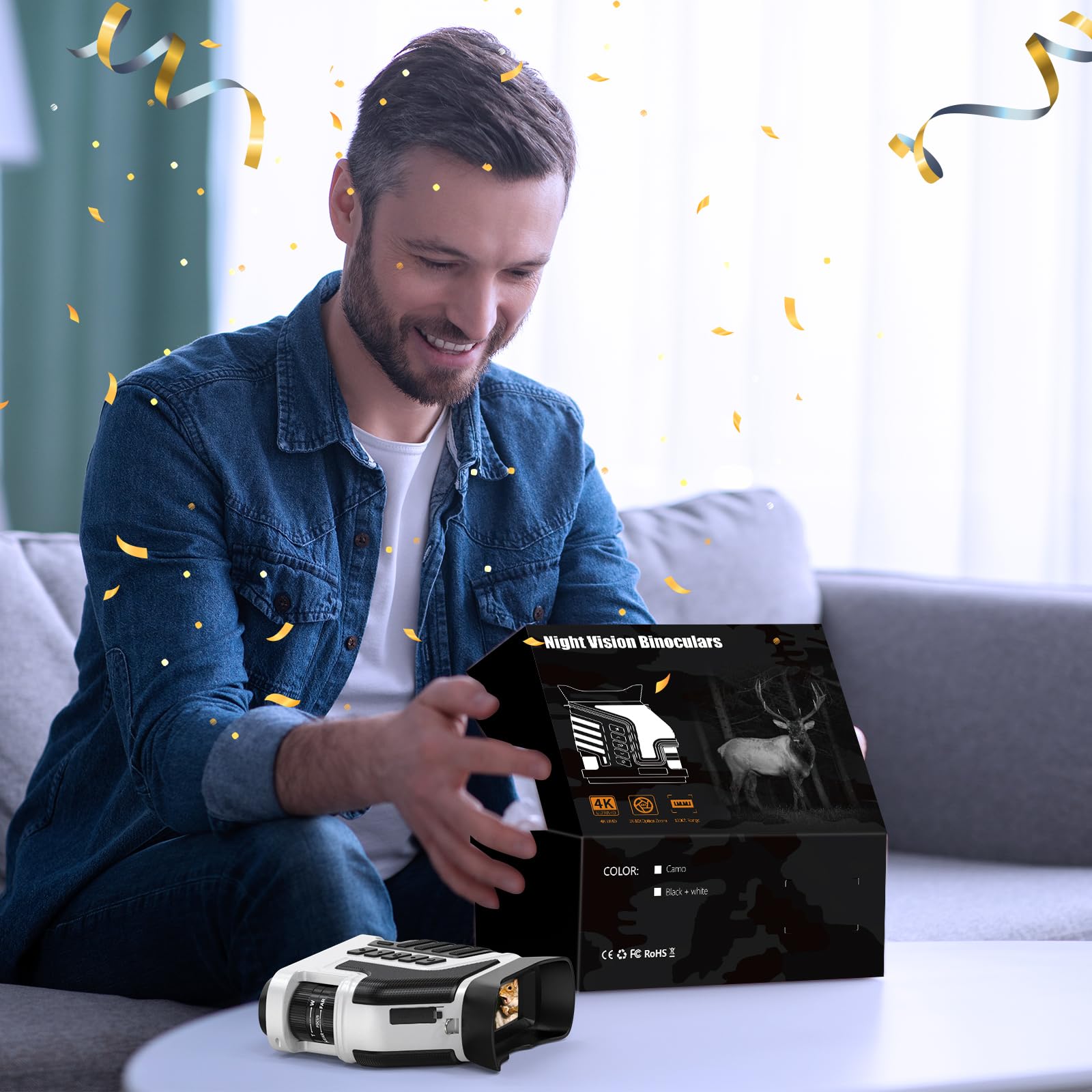 Leedeer Night Vision Binoculars Goggles Camera 4K For Adults With10X Optical Zoom, 1300Ft Range, Rechargeable, 3" Color Screen And 32Gb Tf Card (White And Black)
