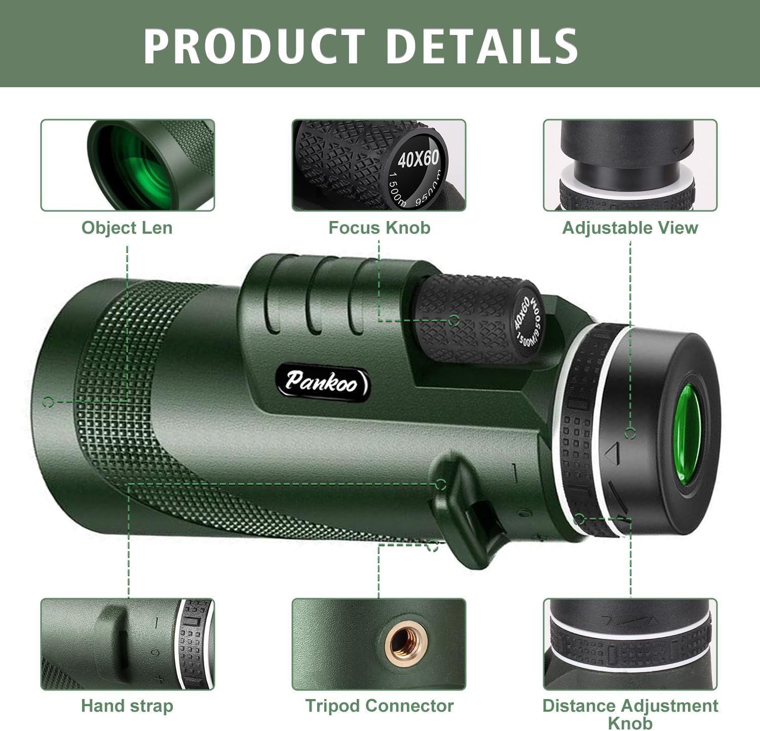 Pankoo 40X60 Monocular Telescope With Smartphone Holder& Tripod, High Power Nitrogen-Filled Monocular For Adults With Bak4 Prism & Fmc Lens, Hd Monocular Scope For Birdwatching Hiking Concert Travelling