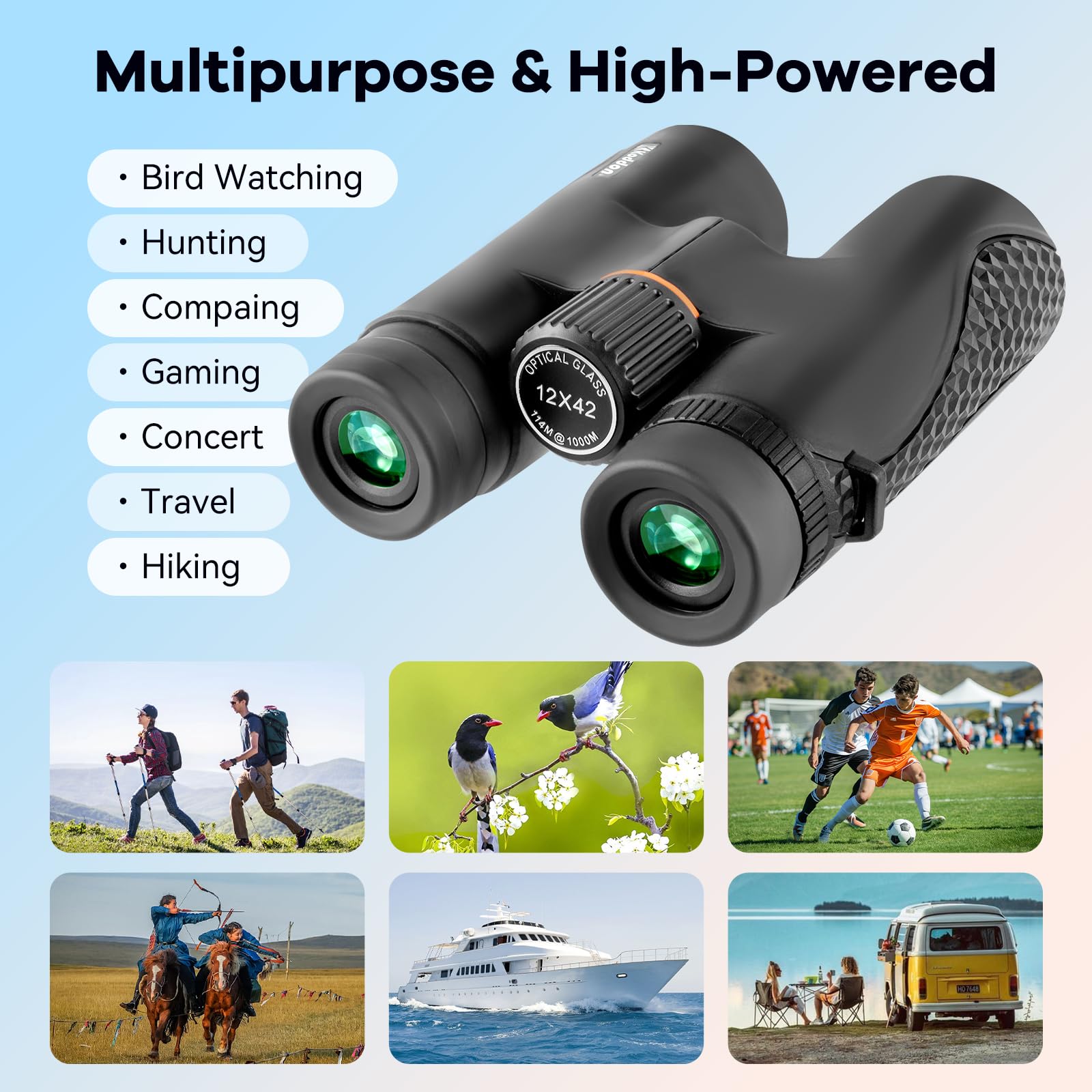 Koddon Binoculars For Adults High Powered With Phone Adapter And Tripod - 12X42 Binoculars For Bird Watching - With Low Light Vision For Cruise Ship Hunting Outdoor Travel Sports