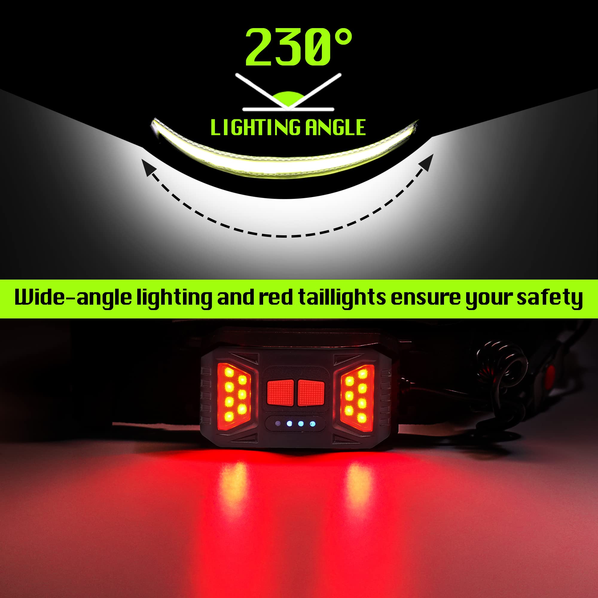 Hopedone Running Light, 230°Wide-Angle 1000Lumens Night Running Light On Running Waist Belt Rechargeable Running Safety Lights With Adjustable Large Pocket Fanny Packet For Runners Jogging (Black)