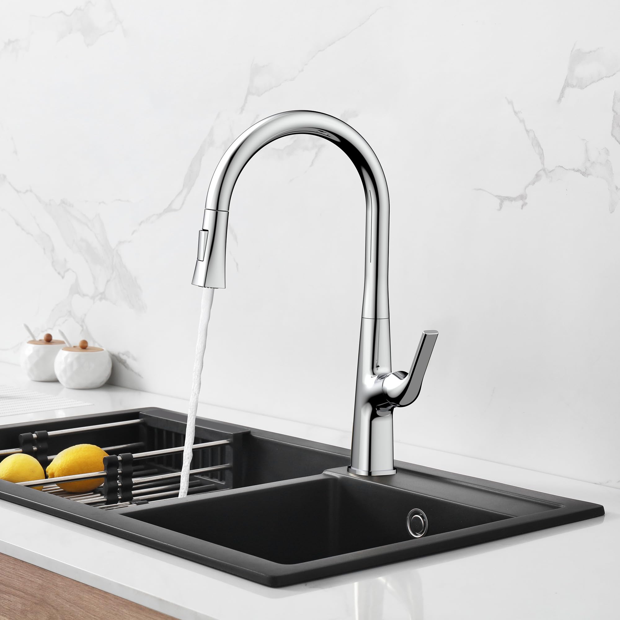 East Grove Home Pureflow Collection Faucet With High Arc And Pull Down 2-Mode Sprayer Or Stream Head With Single Comfort Handle In Brushed Nickel For Kitchen, Laundry, Or Outdoor Sinks
