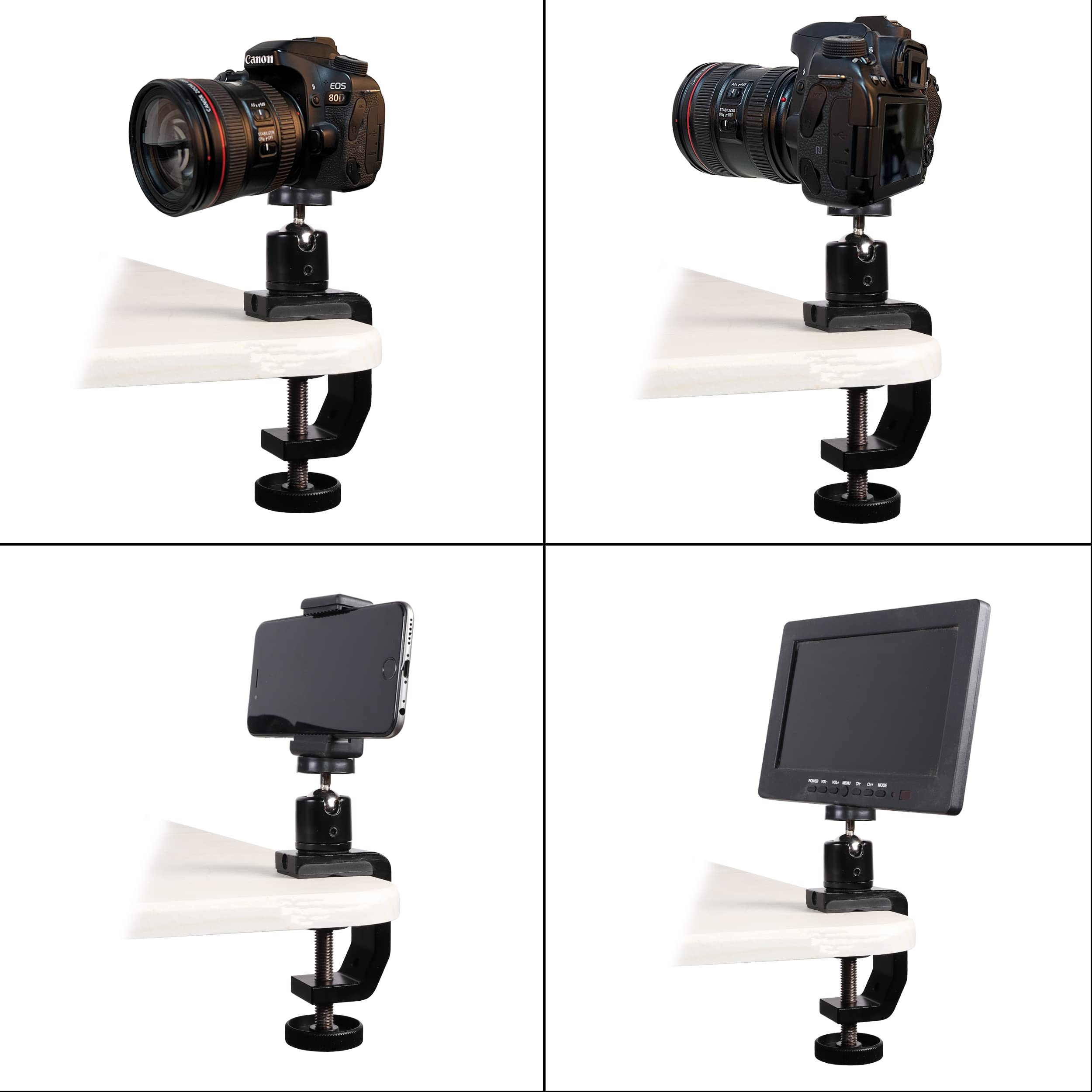 Qyxinc C Clamp Camera Clamp Mount With 1/4" Screw For Photo Studio Video Dslr,Cameras, Light Stand, Desk, Rods, Hooks, Shelves, Cross Bars