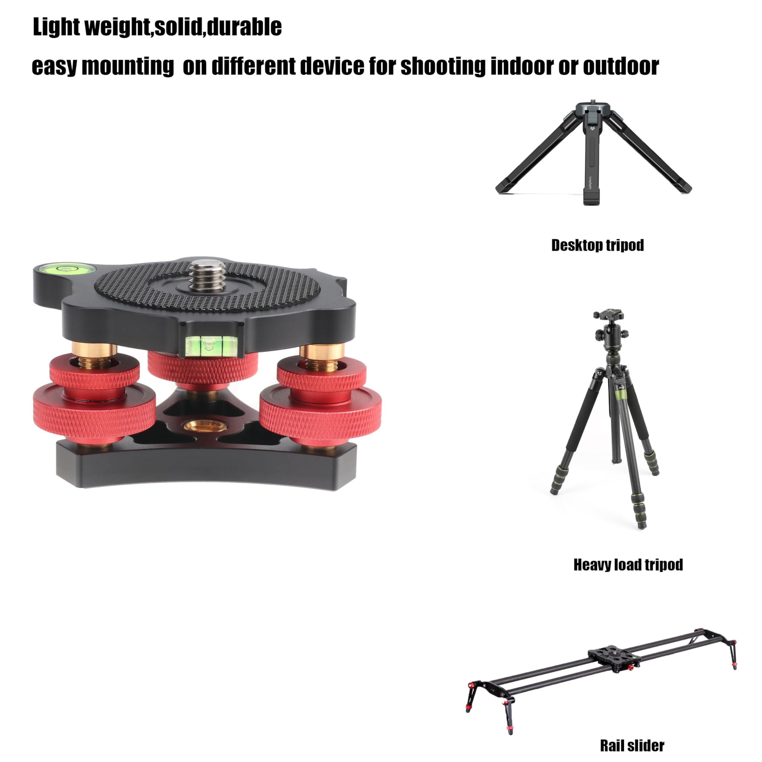 Fotga 33Lb Load Camera Tripod Lever Stand Leveling Base Tri Wheel Head -/+ 5 Degree Angle Adjustment With 3/8"-16 Thread Mount For Dslr Camera Tripod Head Panoramic Head Rail Slider Macro Photography