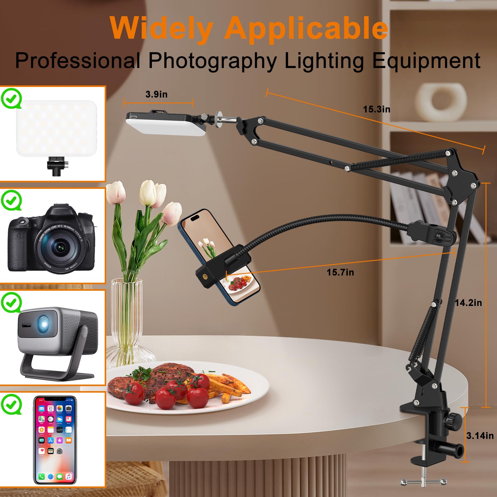 Gepege Overhead Phone Mount With 60 Led Portable Selfie Light And Phone Holder For Desk, Camera Mount Arm Stand With Remote, Overhead Stand For Video Recording, Live Streaming, Tiktok, Youtube And Cooking