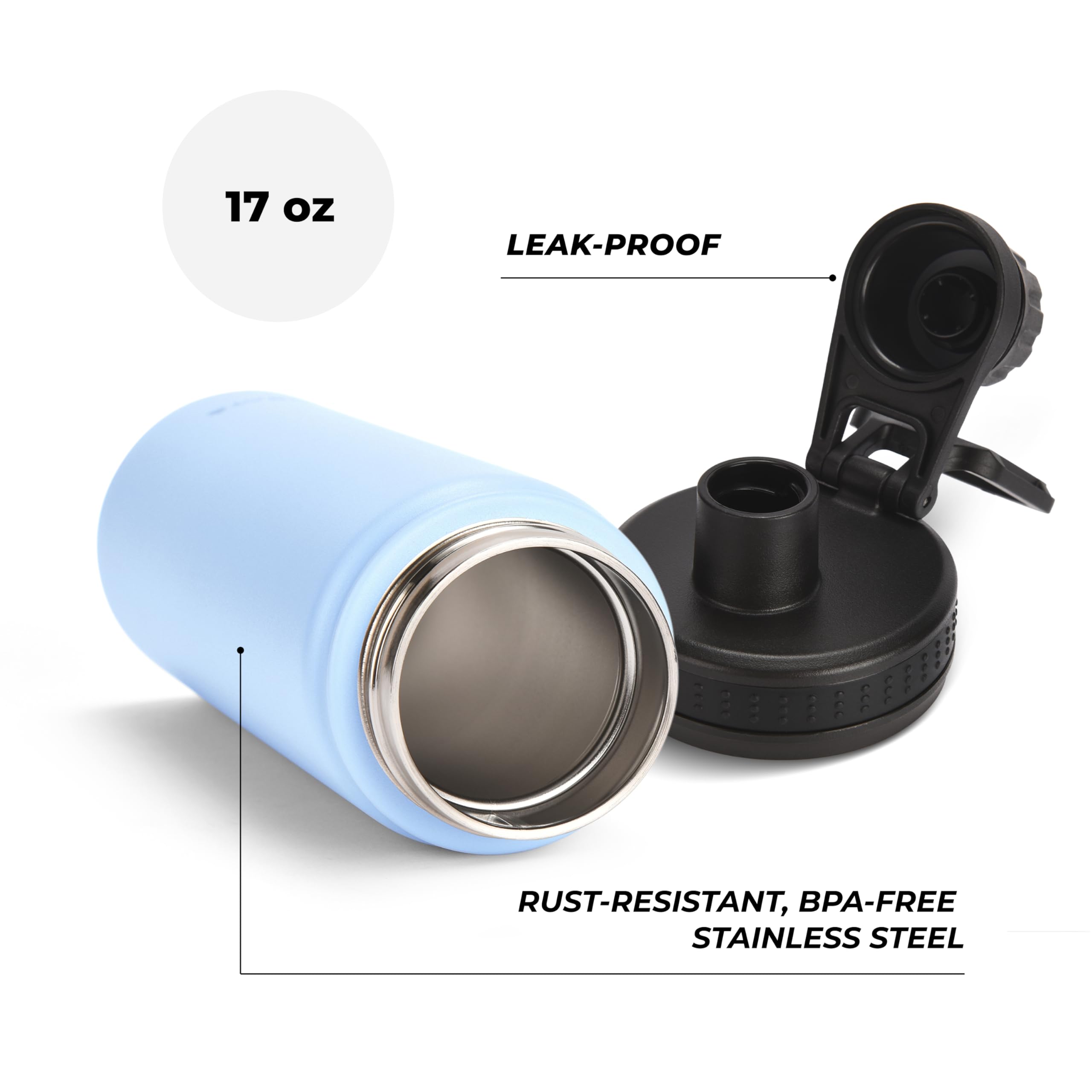 Hydrate Water Bottle Insulated - Stainless Steel Water Bottles - Reusable Flask With Leak-Proof