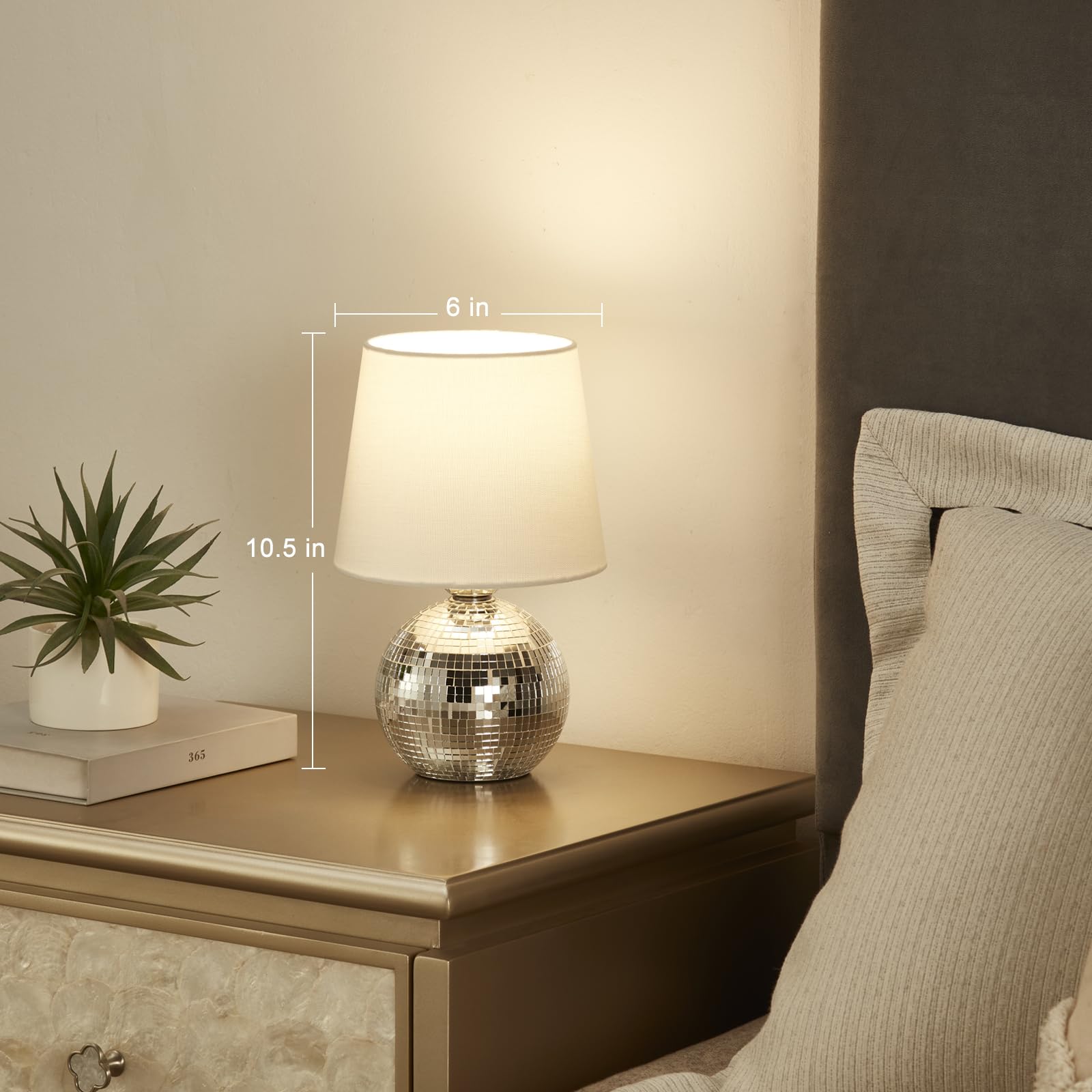 Saiweya 10.5" Disco Ball Lamp Small Funky Lamp-Mini Table Lamps Bedside Nightstand Light For Bedroom, Living Room, Office, Birthday Festival (Sliver)
