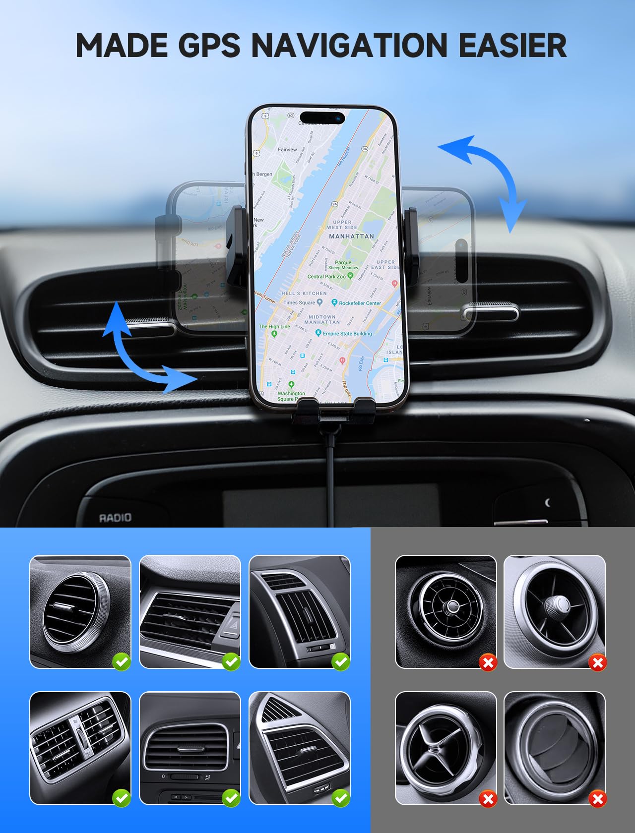Mokpr Wireless Car Charger, 15W Auto Clamping Car Charger Dash Windshield Air Vent Phone Holder Compatible With Iphone 16 15 14/13/13 Pro/12 Pro/12/11/X/8, Samsung S24/S23/S22