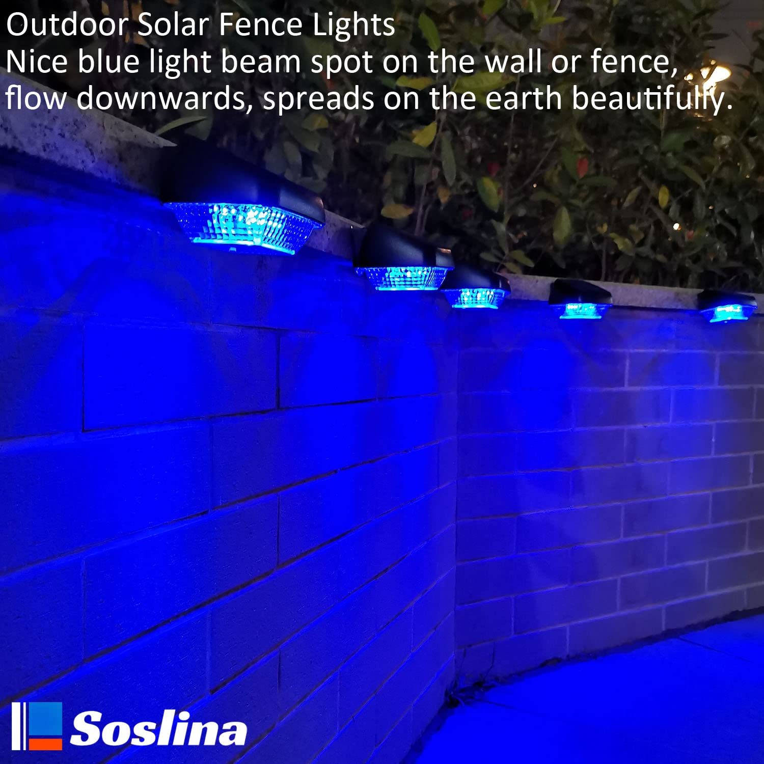 Soslina 4 Pack Solar Step Lights Outdoor Waterproof, Solar Wall Lights Outdoor, Last All Night, Solar Fence Lights For Fence Garden Step Yard Decking Patio (Blue)