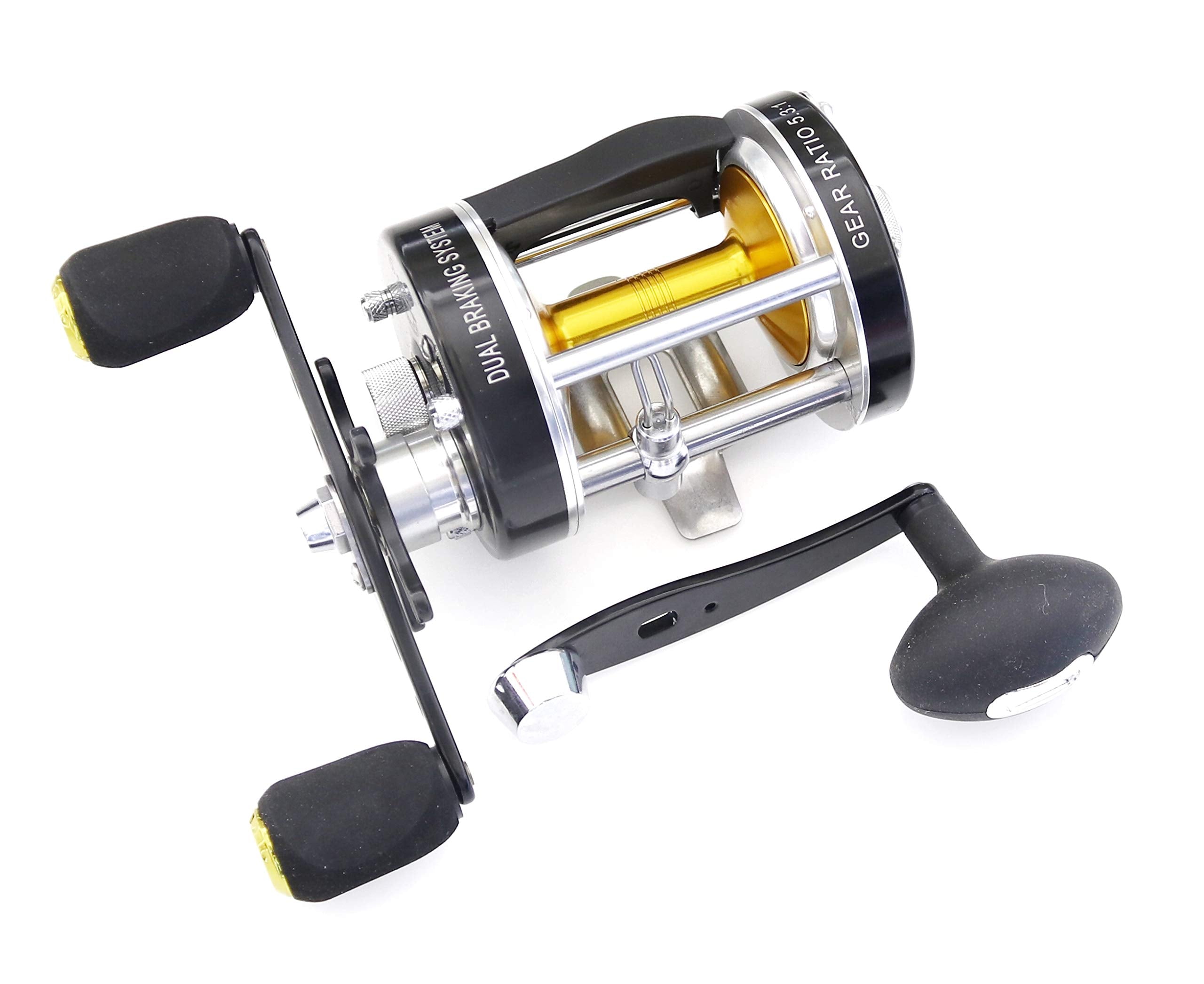 Ming Yang Mc600 Black Baitcasting Reel 6 Bb Right Handed Saltwater Fishing Gear Ratio 5.3:1 Muskie Catfish Fishing, Conventional Casting Reel With Power Handle