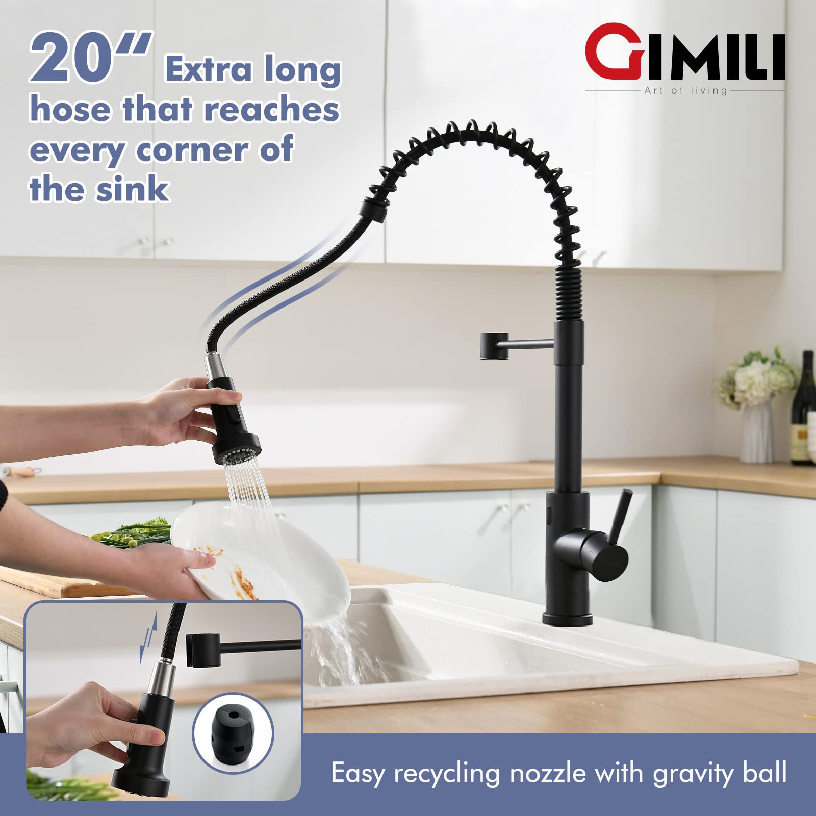 Gimili Matte Black Touchless Kitchen Faucet Motion Sensor Activated Smart Hands  Kitchen Faucets With Pull Down Sprayer Single Handle Spring Kitchen Sink Faucet