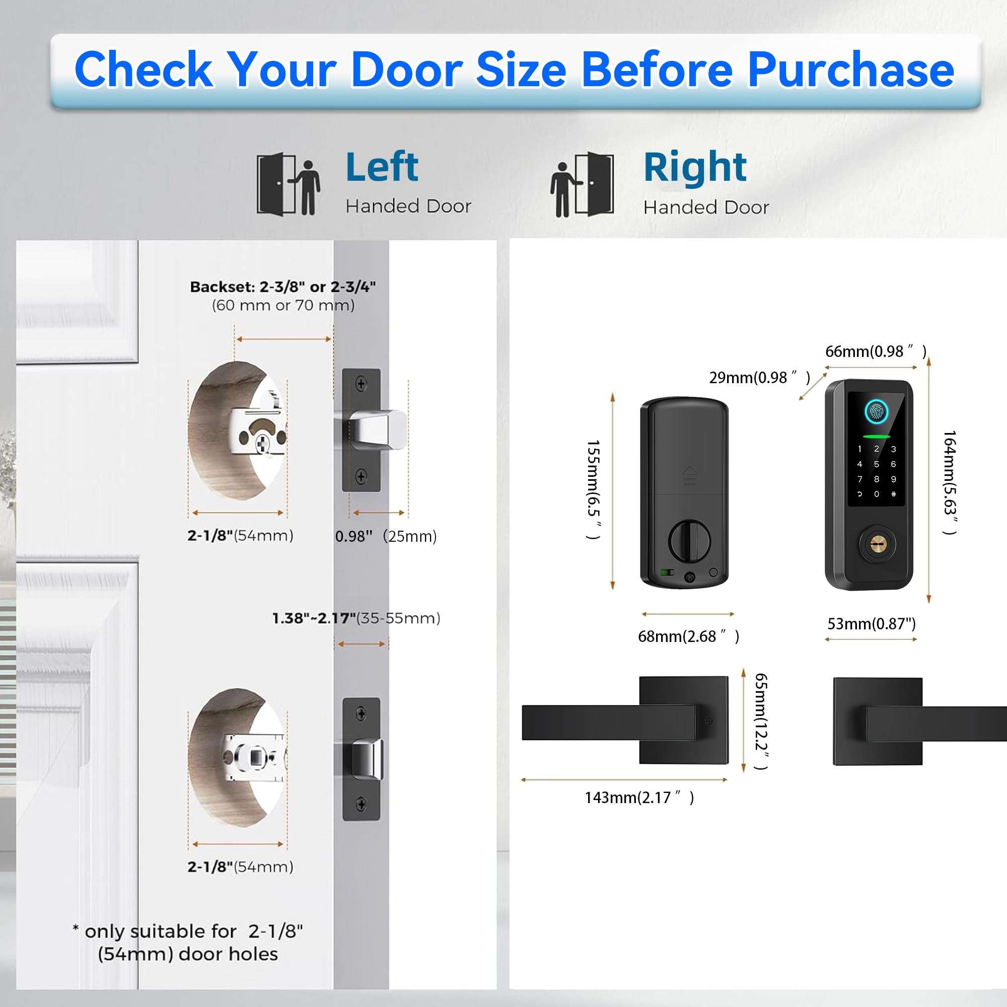Yosimika Keyless Entry Door Lock With Handle Set,Smart Front Door Lock With Keypad Set,Keyless Entry Digital Deadbolt,Smart Deadbolt With Auto Lock,App Control, Matte Black