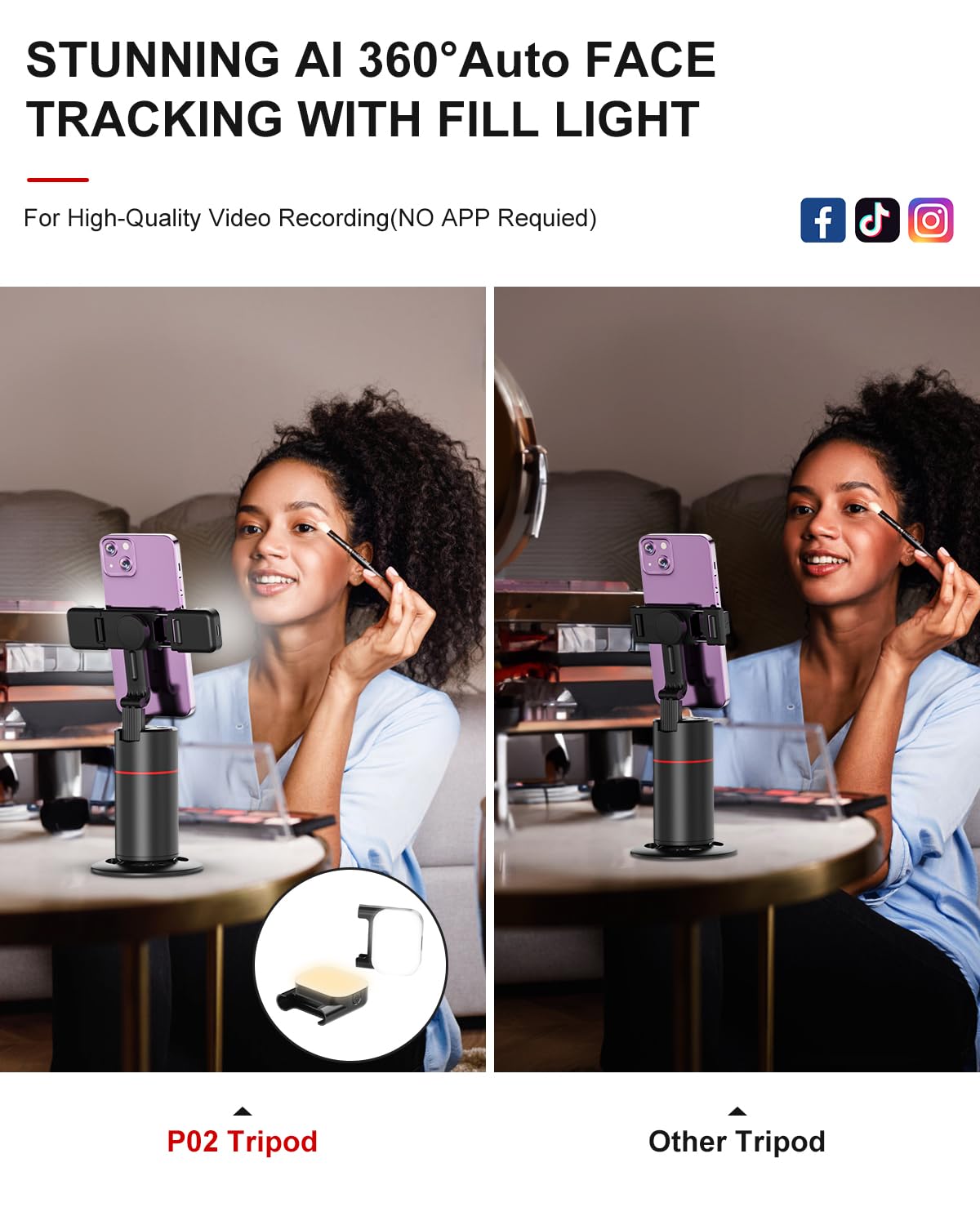 Koscheal Auto Face Tracking Tripod, 360° Rotation With Stand,No App,Body Phone Tracking Tripod With Two Selfie Light,Gesture Control Smart Shooting Camera Mount For Live Vlog Streaming Video Tiktok
