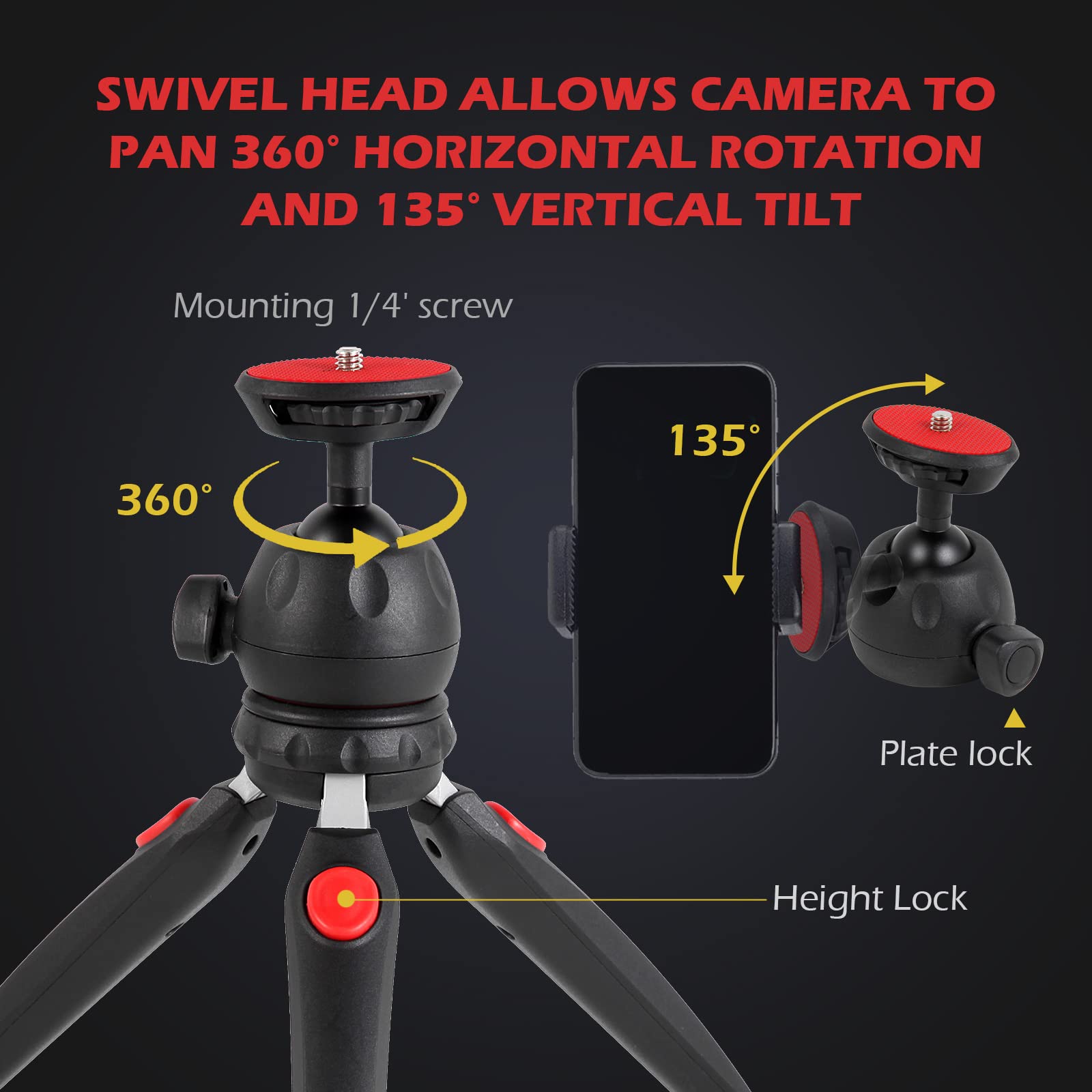 Undade Mini Tripod For Camera And Phone -With Remote And 360 Degree Ball Head, Premium Tabletop Small Phone Tripod Mount For Gopro Cell Phones Webcam Projector Compact Dslr