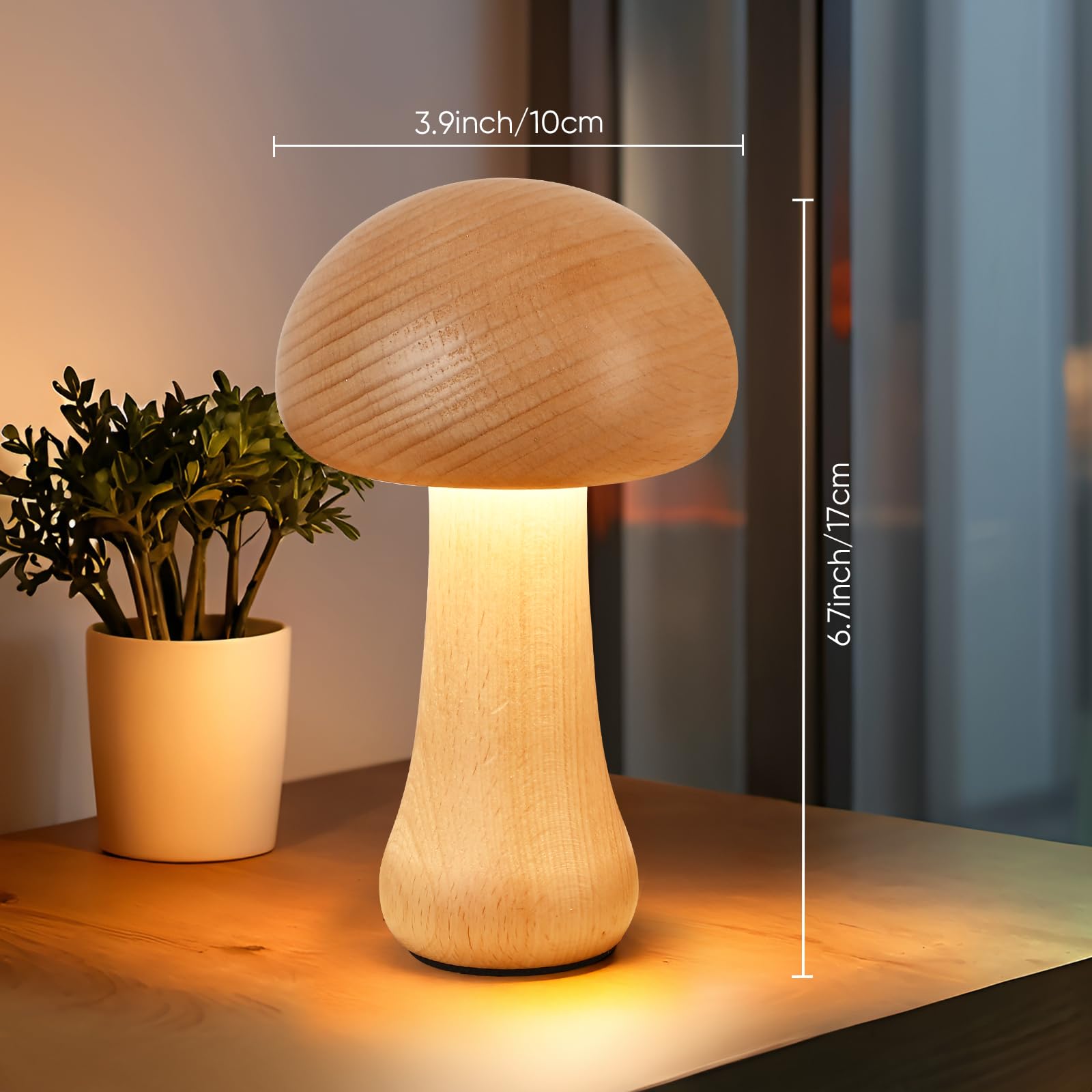 Lonrisway Led Creative Mushroom Table Lamp, Wood Desk Lamp, Bedroom Bedside Night Light, Dimmable Led Lighting, Creative Home Decor Table Lamp, Unique House Warmging