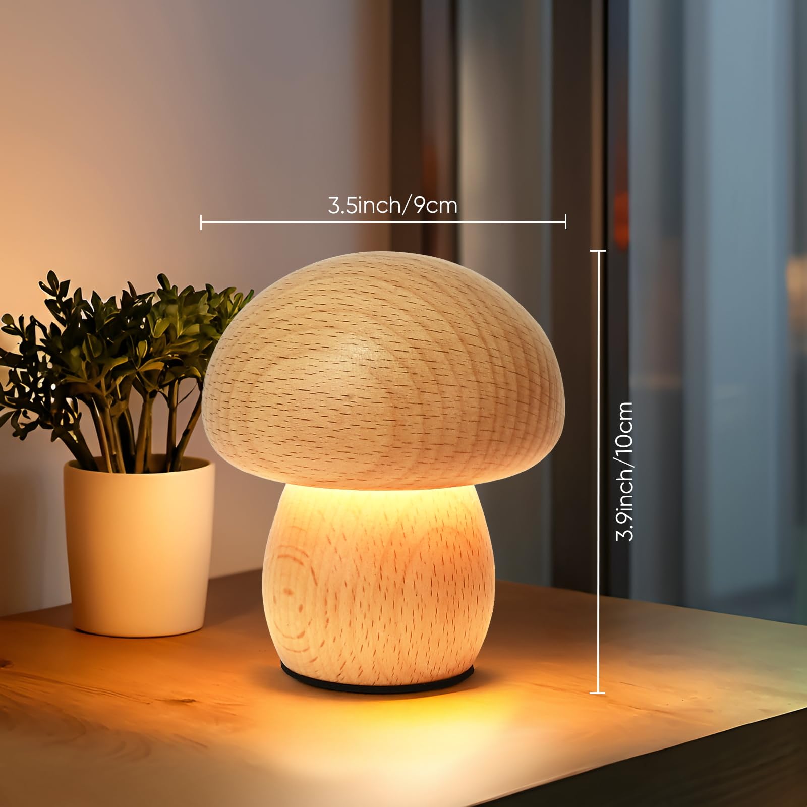Lonrisway Led Creative Mushroom Table Lamp, Wood Desk Lamp, Bedroom Bedside Night Light, Dimmable Led Lighting, Creative Home Decor Table Lamp, Unique House Warm