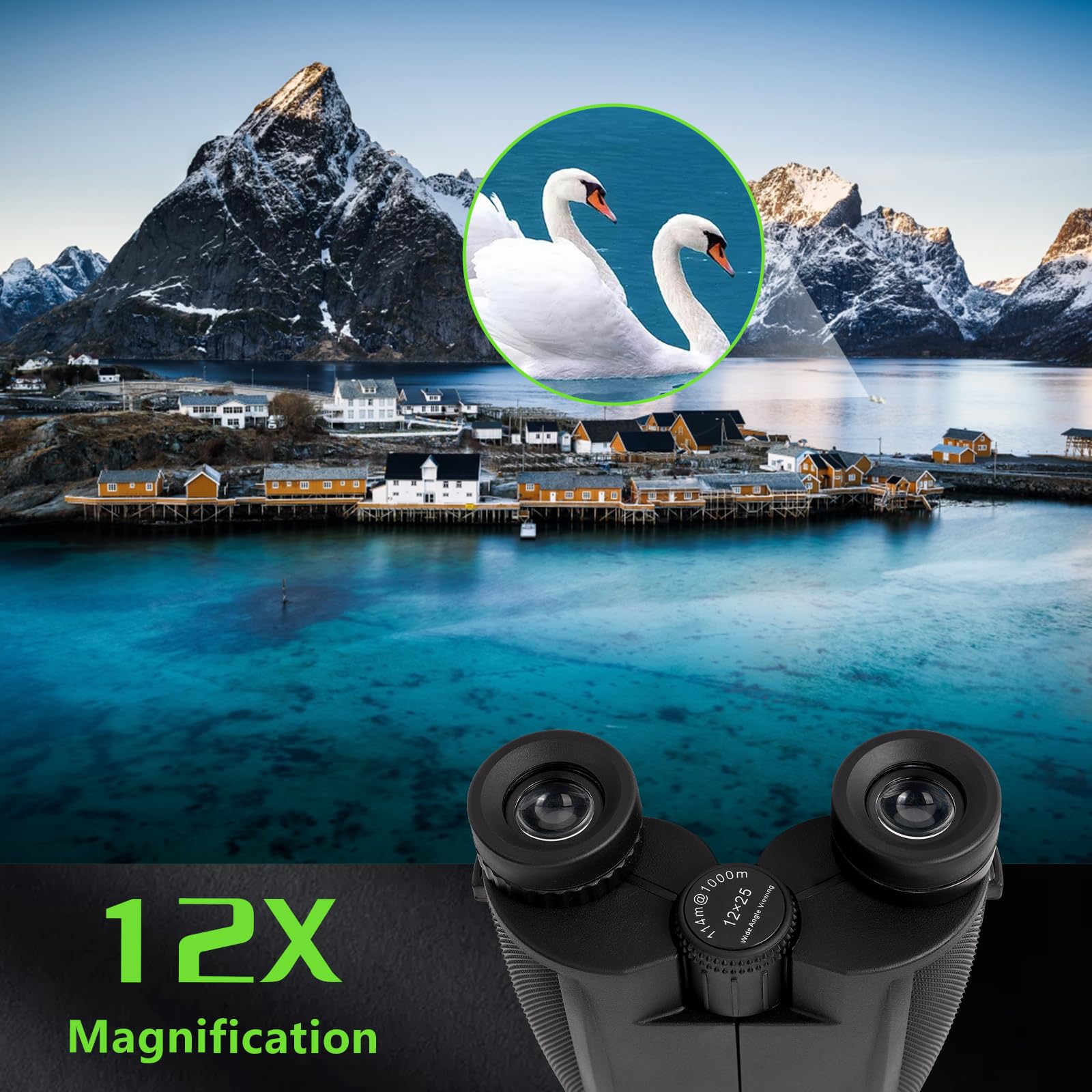 Abaokai 12×25 Compact Binoculars For Bird Watching, Easy Focus Binoculars For Kids Adults,The For Bird Watching And Hunting Enthusiasts Camping Stuff For Kids(Black)
