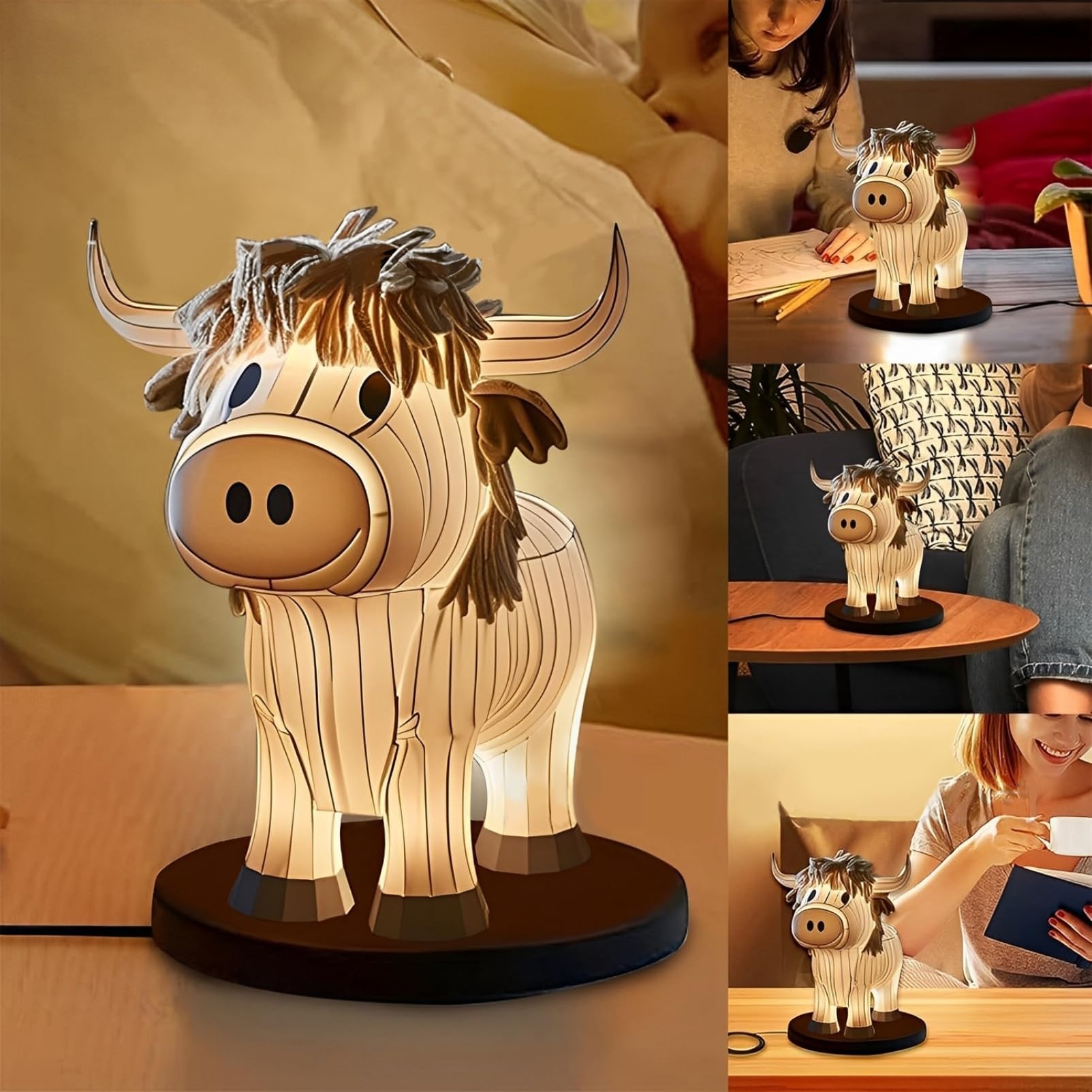 Xugenxes Yak Table Lamp Animal Table Lamp Delicate Animal Night Light, Small Yak Table Lamp With Usb Port, Bedroom, Living Room, Animal Bedside Table Lamp For Housewarming