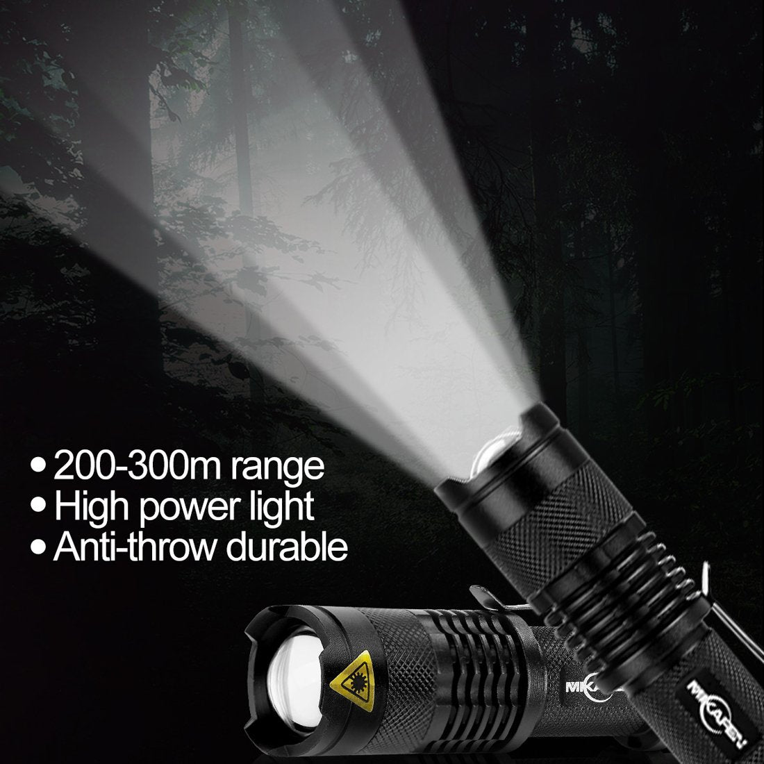 Mikafen 5Pack Flashlights Mini Led Flashlight 300Lm 3 Modes (Light - Low Light - Strobe) Adjustable Focus Zoomable Flashlight