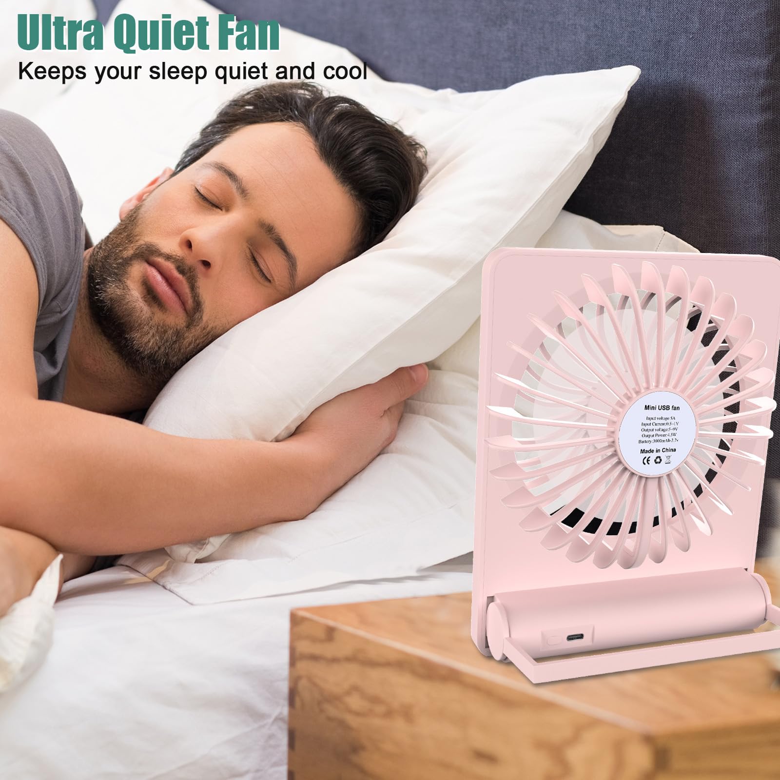 Desk Fan, 5.5 Inch Personal Fan Rechargeable With 180° Foldable, 5 Speeds Ultra Quiet Table Fan