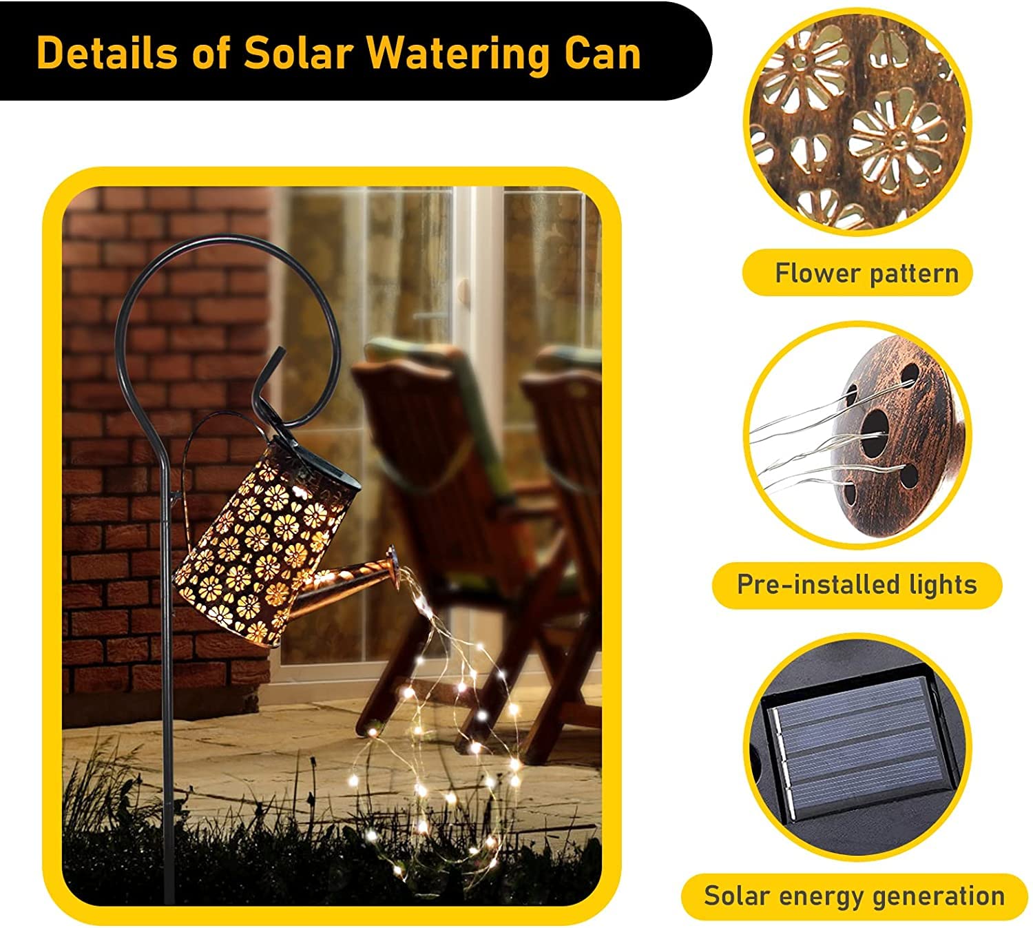 Botfal Solar Watering Can Lights Garden Decor, Retro Metal Hanging Solar Lantern With String Lights Outdoor Waterproof,, Outdoor Decorations For Porch Lawn Driveway Backyard Pathway（2 Pack）