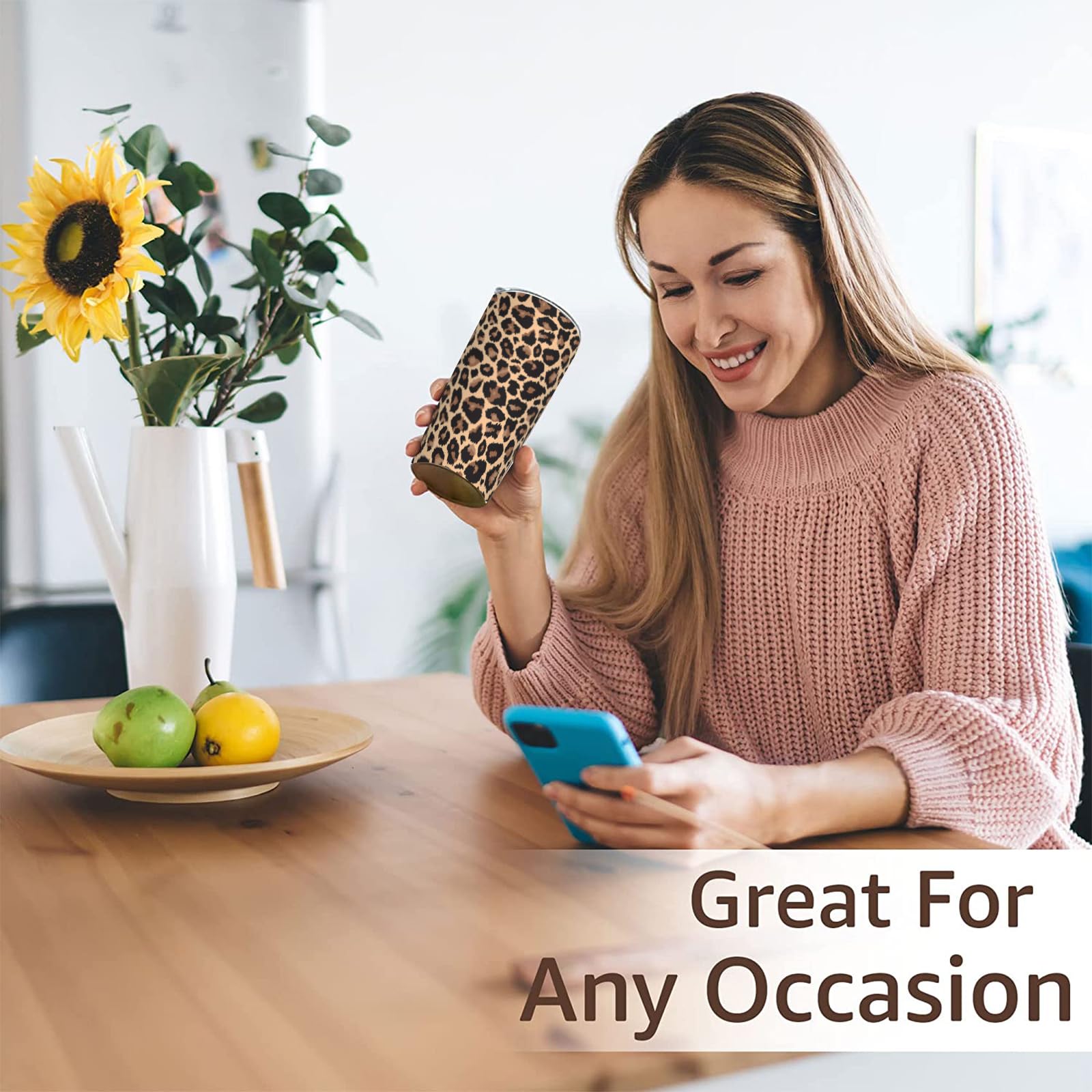 Leopard Print Tumbler, Cheetah Cup With Lid And Straw, 20 Oz Stainless Steel Insulated Water Bottle