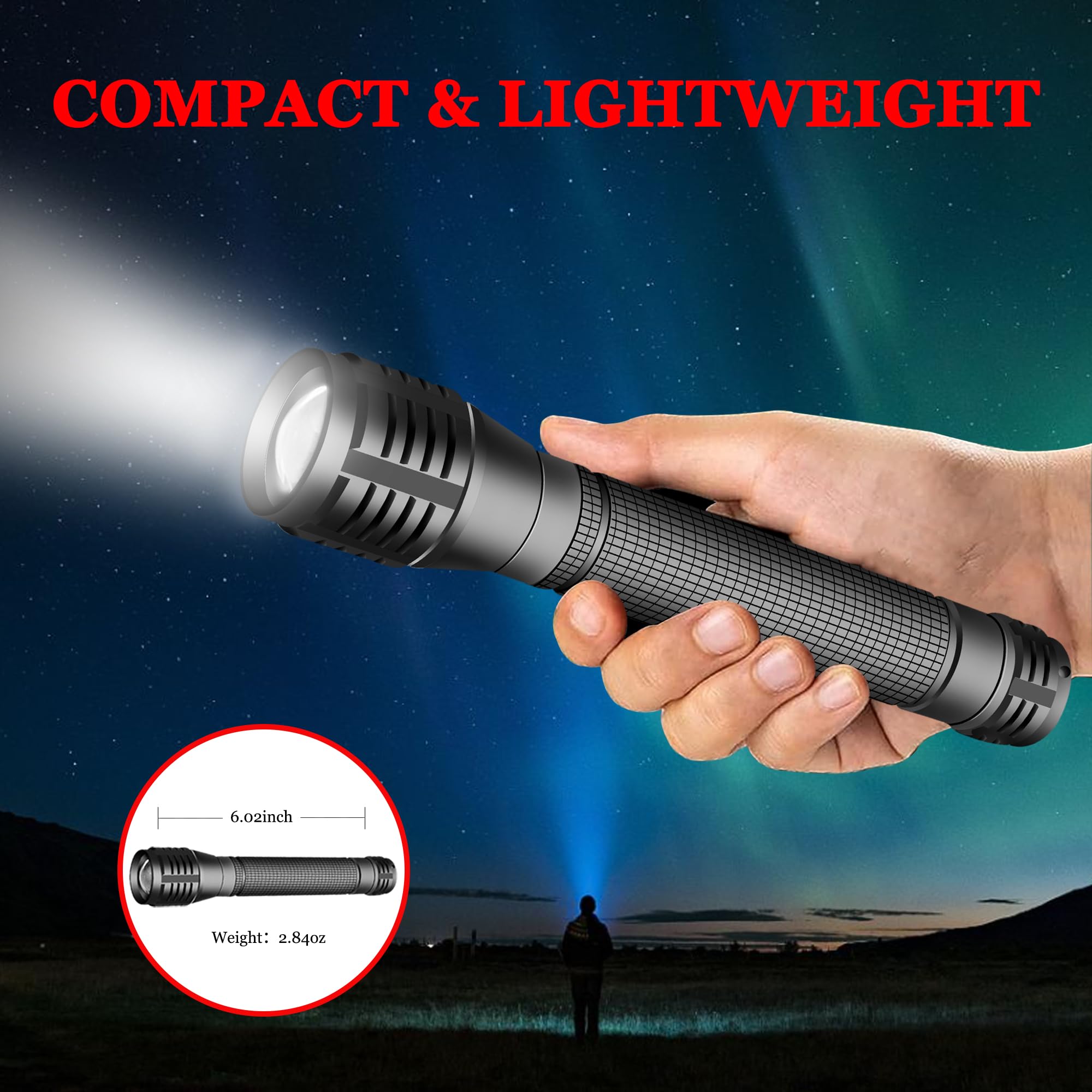Aukvi Led Flashlight, 3 Modes, Adjustable Focus, 2000 Lumens, Aa Battery Powered, For Camping, Emergency, Hiking