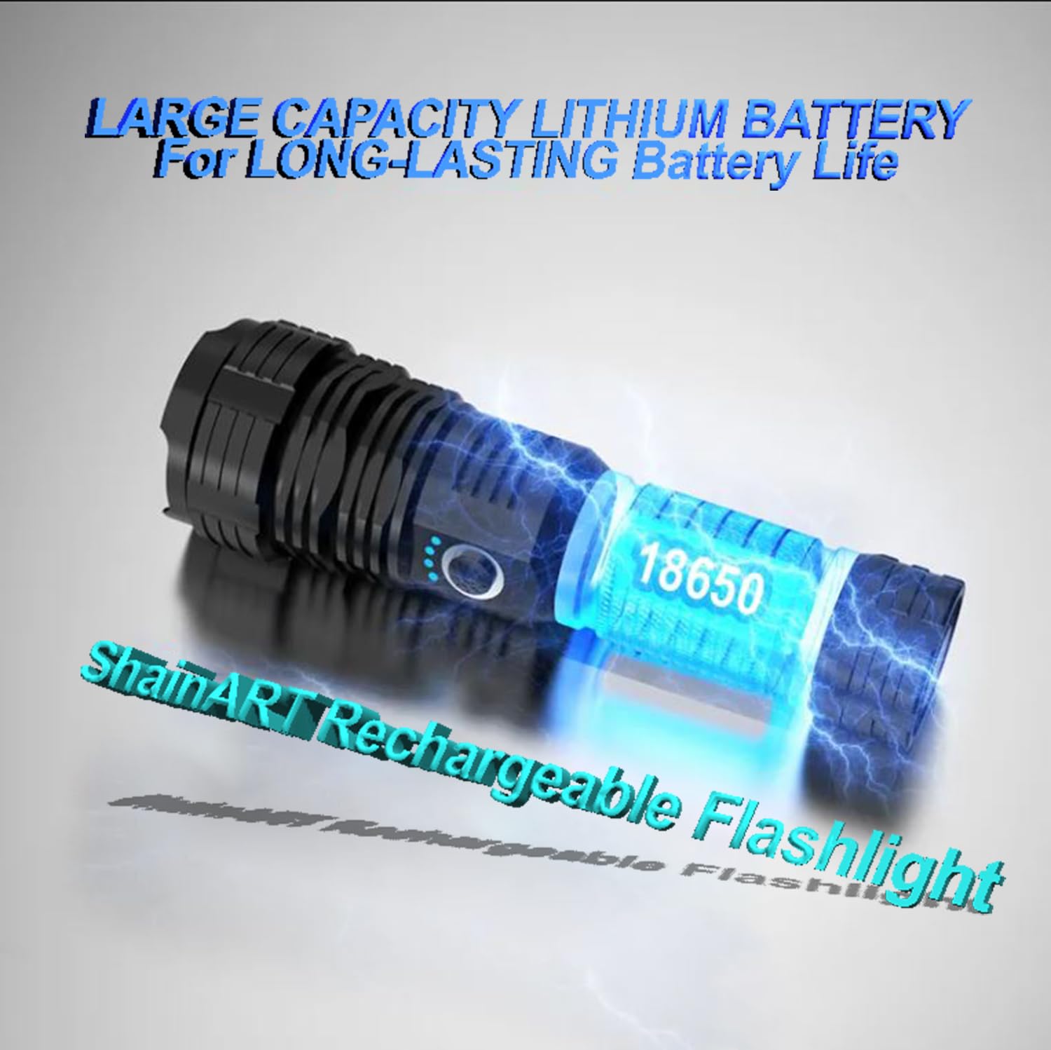 Shainart Rechargeable Utility Bright Flashlights,Super Bright High Power 990000Lm,5 Modes, Waterproof,Handheld Impact Resistant, Usb/Usb-C Cable Rechargeable Battery Included, Extra Aaa Battery Case