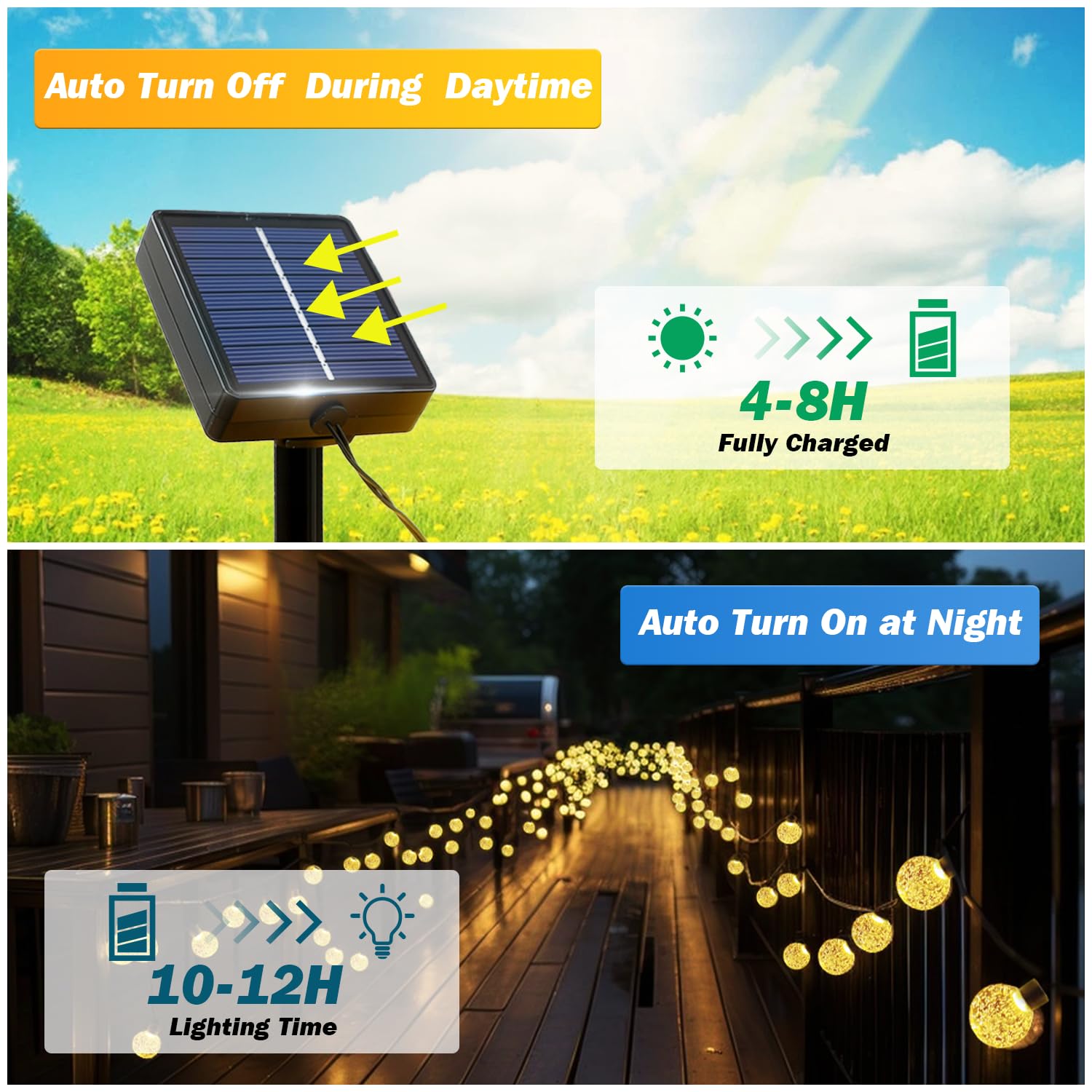 Usokyo Solar Lights Outdoor Waterproof, 2 Pack Total 120Led 72Ft Solar String Lights For Outside With 8 Modes, Outdoor String Lights Crystal Globe Patio Lights For Garden Yard Party Decor (Warm White)