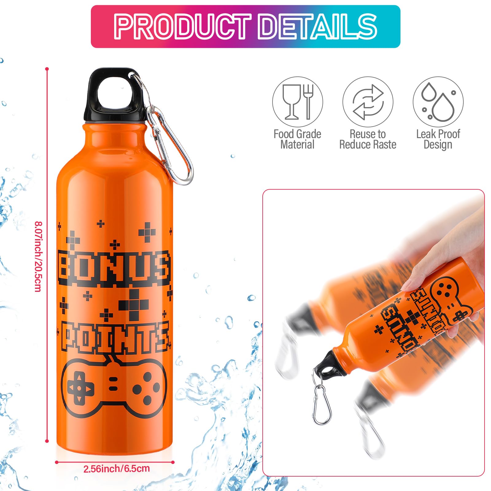24 Pcs 17Oz Gaming Water Bottle Sports Insulated Water Bottles With Hook Clip Funny Quotes Aluminum